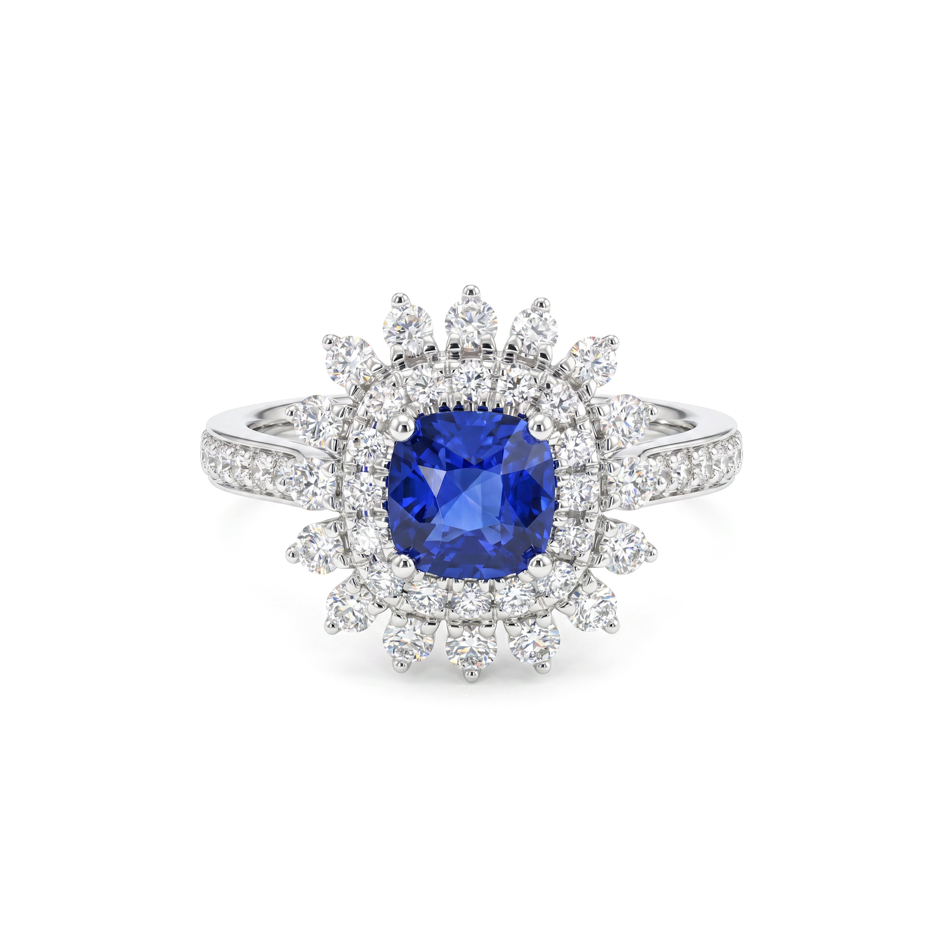 Natural Cushion Sapphire & Diamond Ring