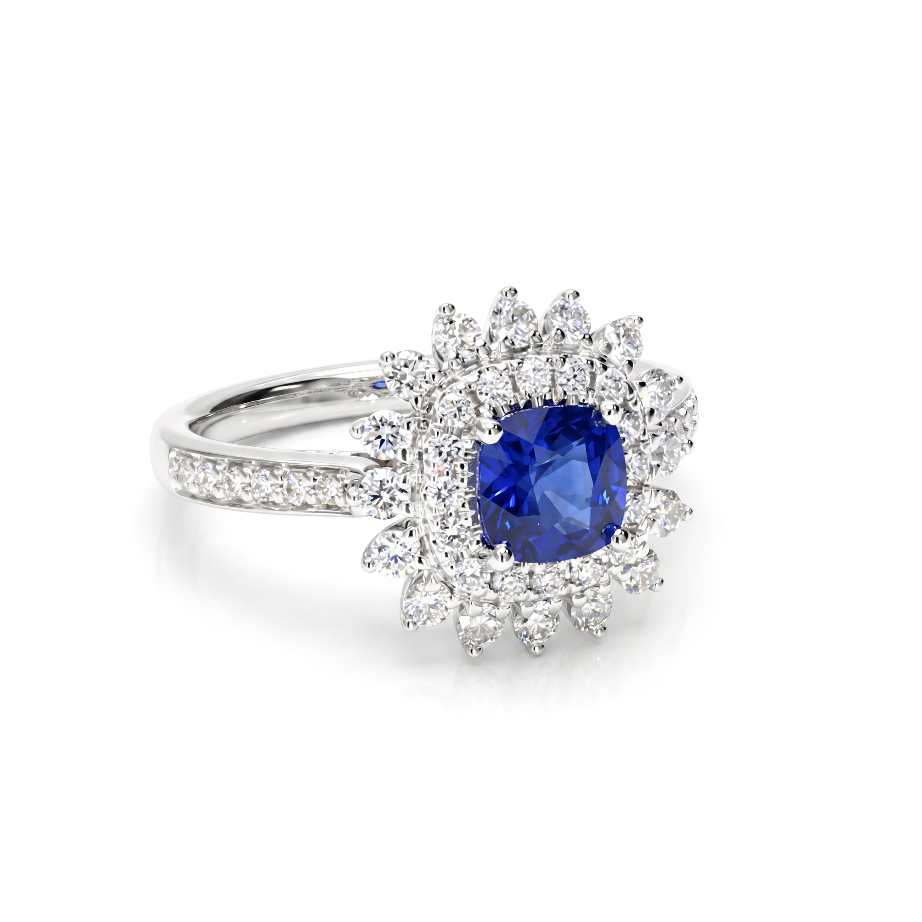 Natural Cushion Sapphire & Diamond Ring