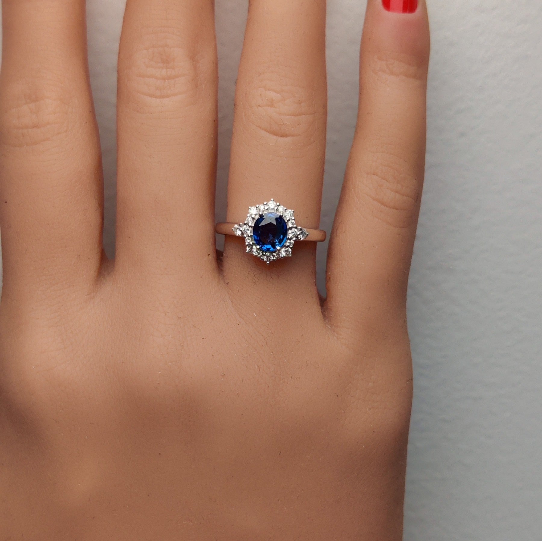 Natural Blue Oval Sapphire & White Diamond Ring product image 5