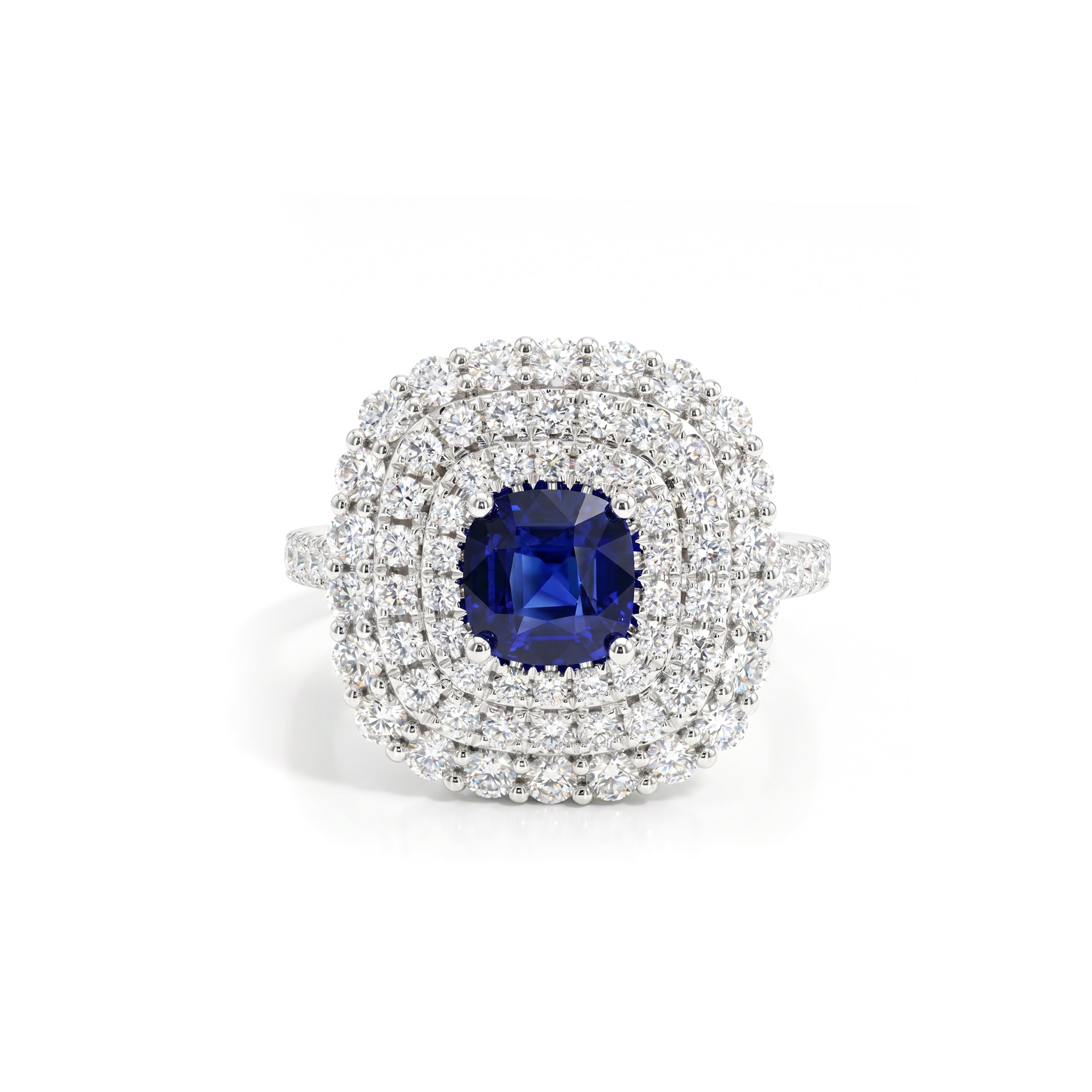Natural Cushion Sapphire & Diamond Halo Ring