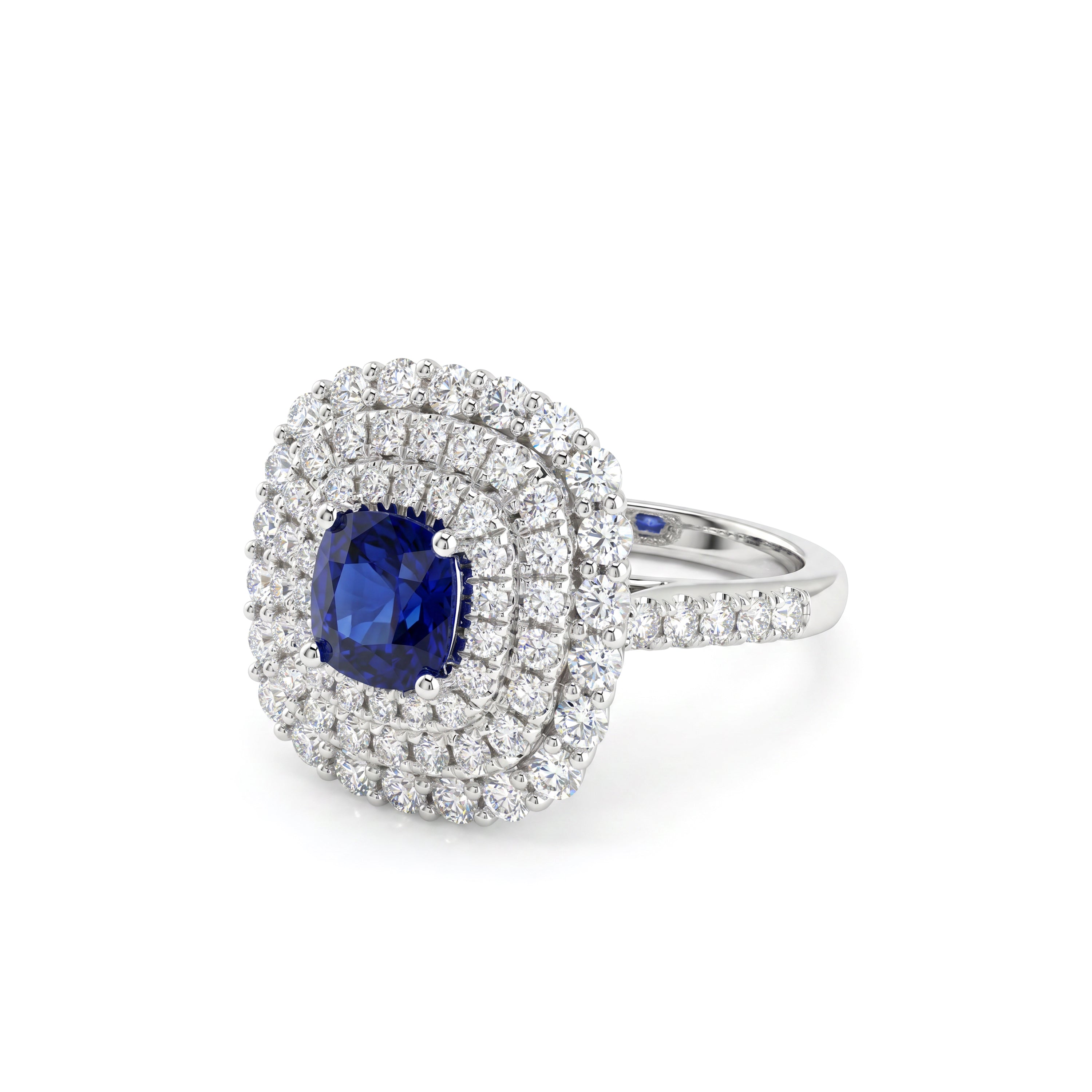 Natural Cushion Sapphire & Diamond Halo Ring
