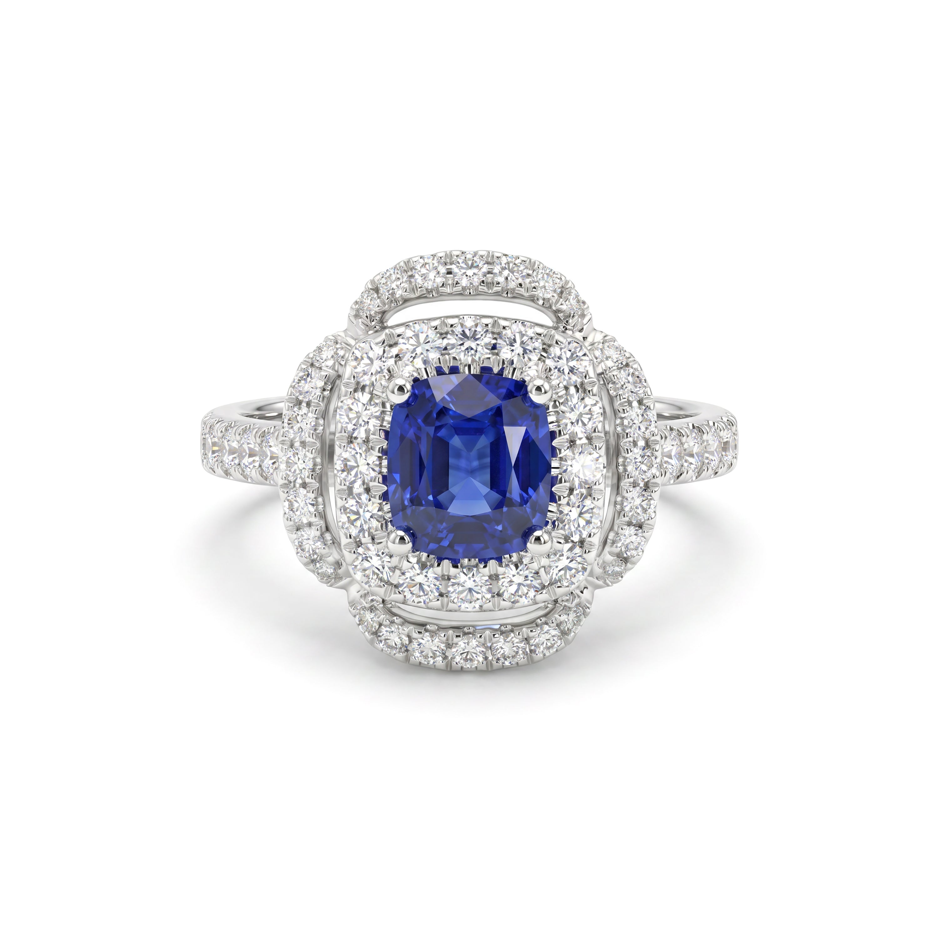 Natural Cushion Sapphire & Diamond Halo Ring