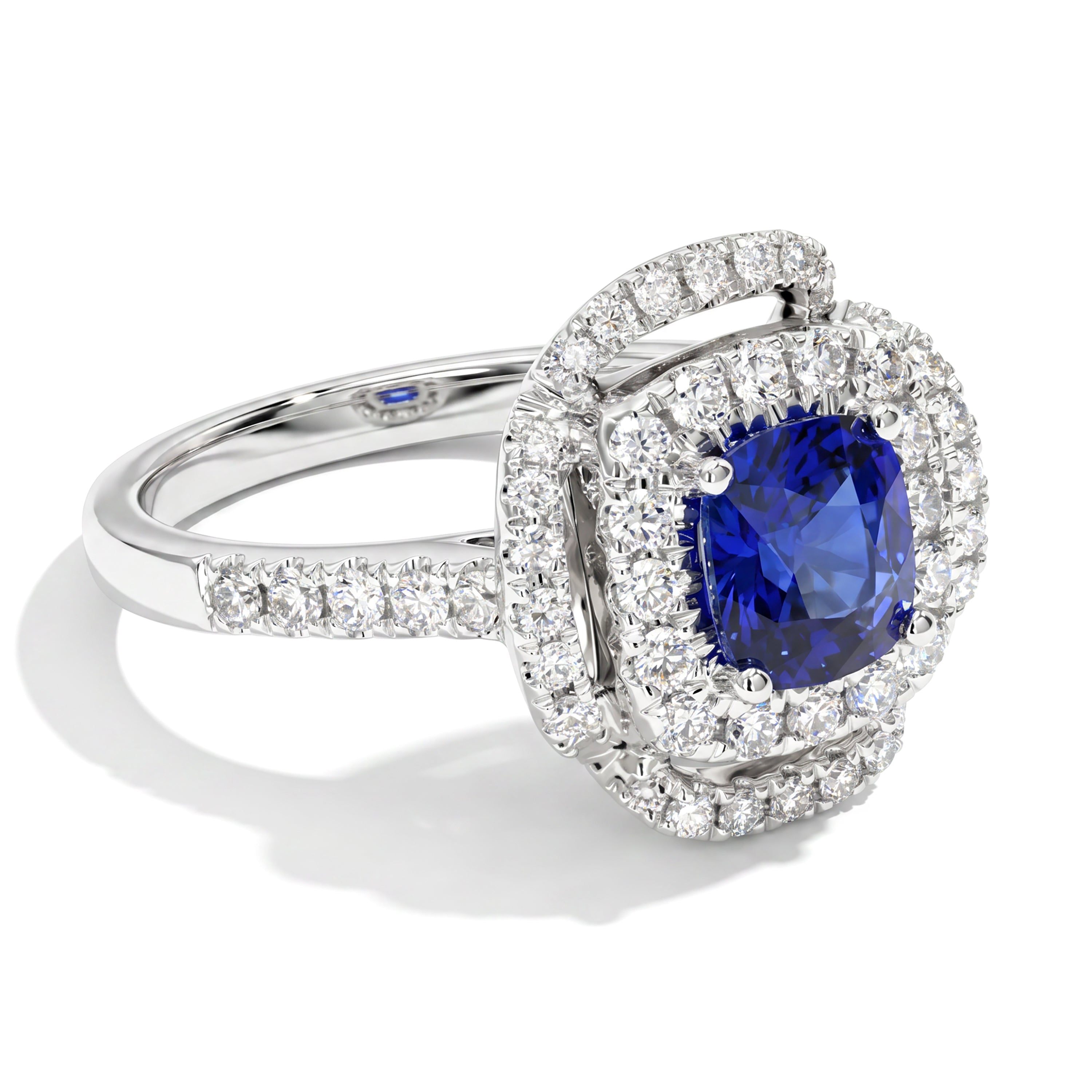 Natural Cushion Sapphire & Diamond Halo Ring