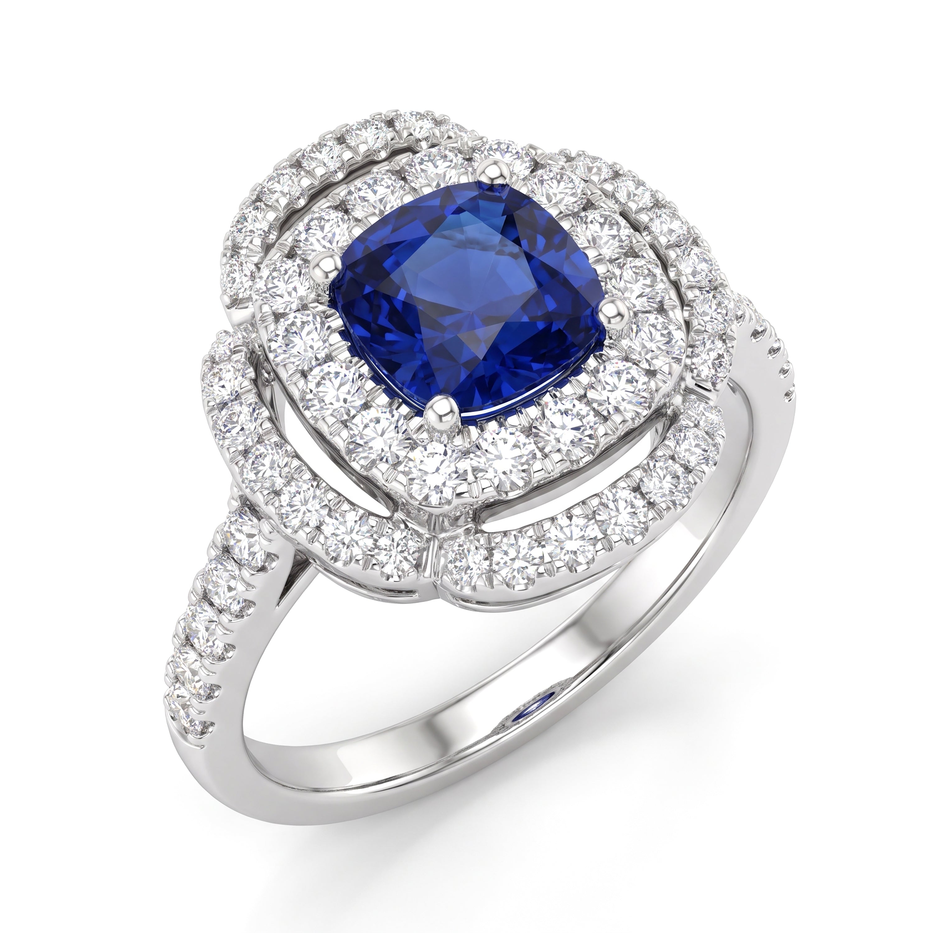 Natural Cushion Sapphire & Diamond Halo Ring
