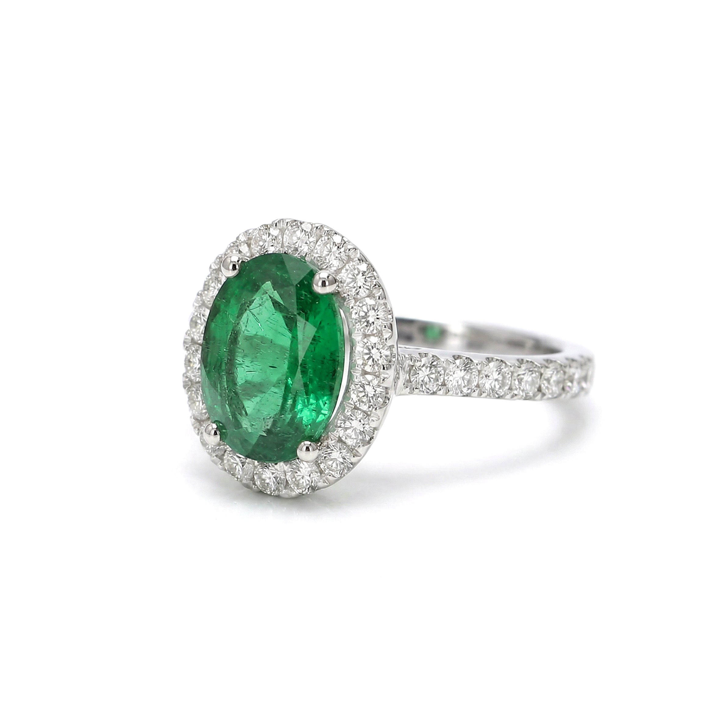 Natural Oval Emerald & Diamond Halo Ring product image 2
