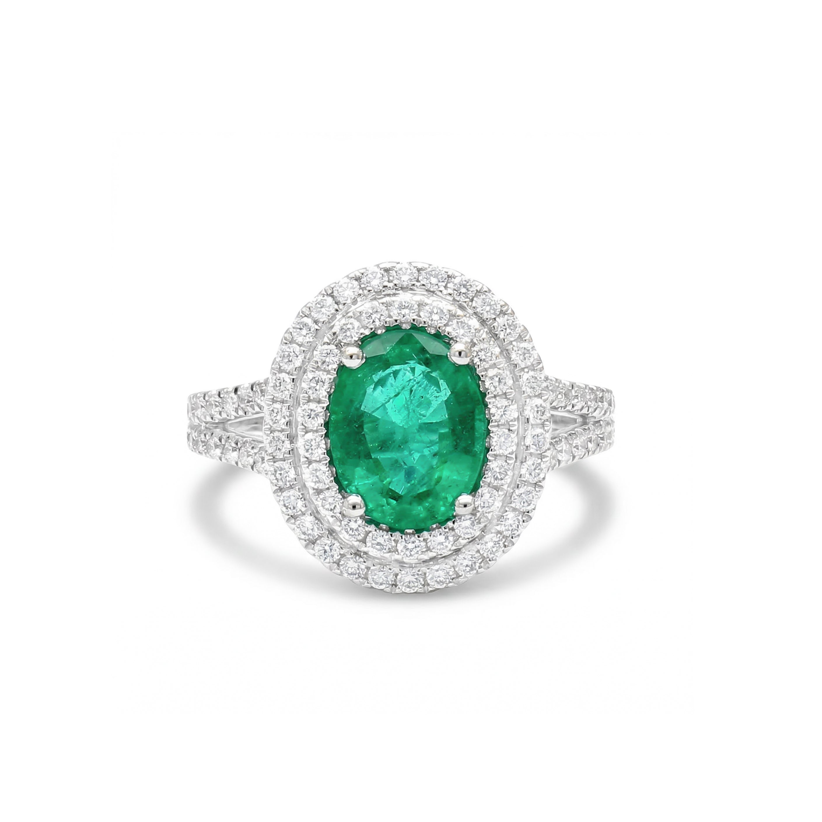 Natural Oval Emerald & Diamond Halo Ring product image 1