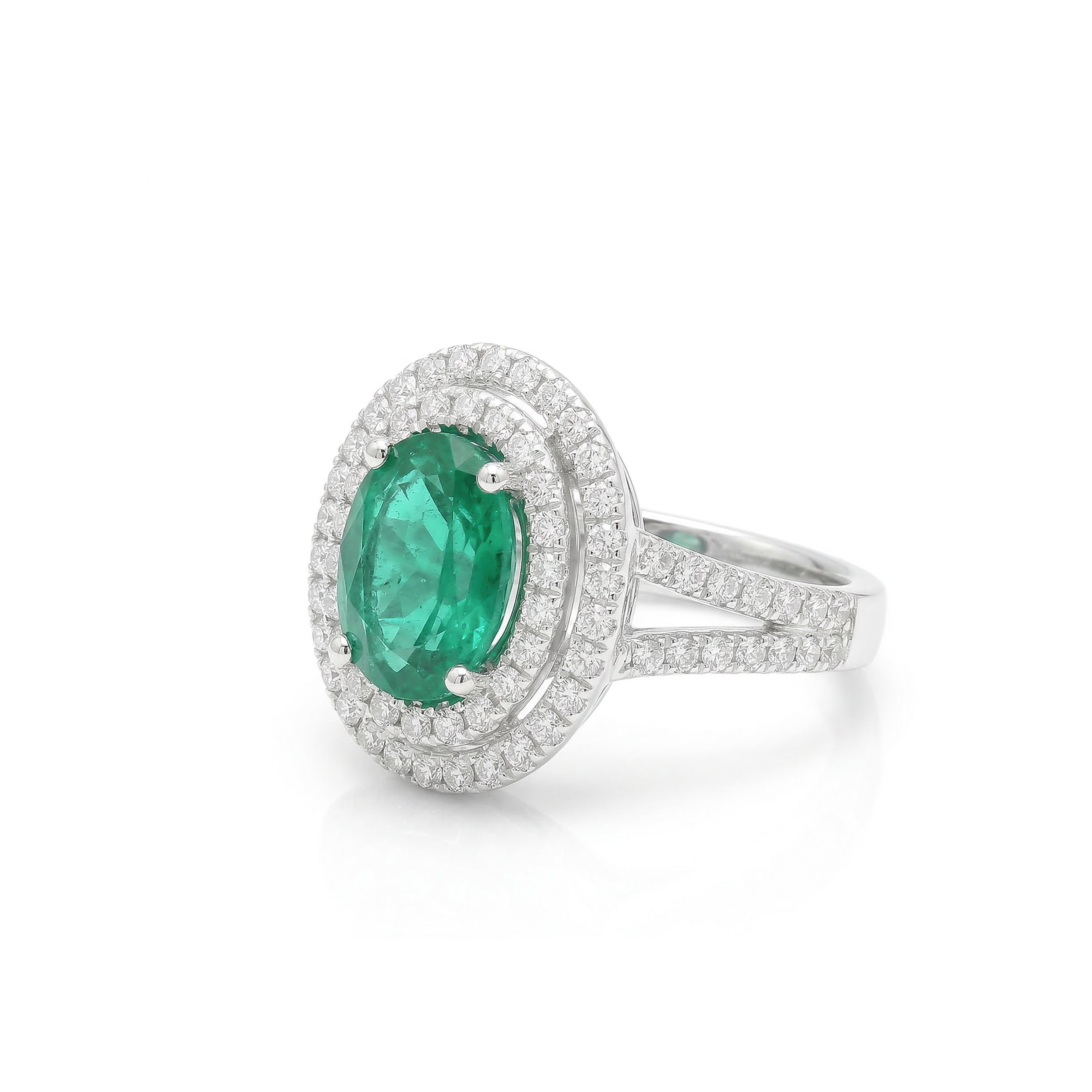 Natural Oval Emerald & Diamond Halo Ring product image 2