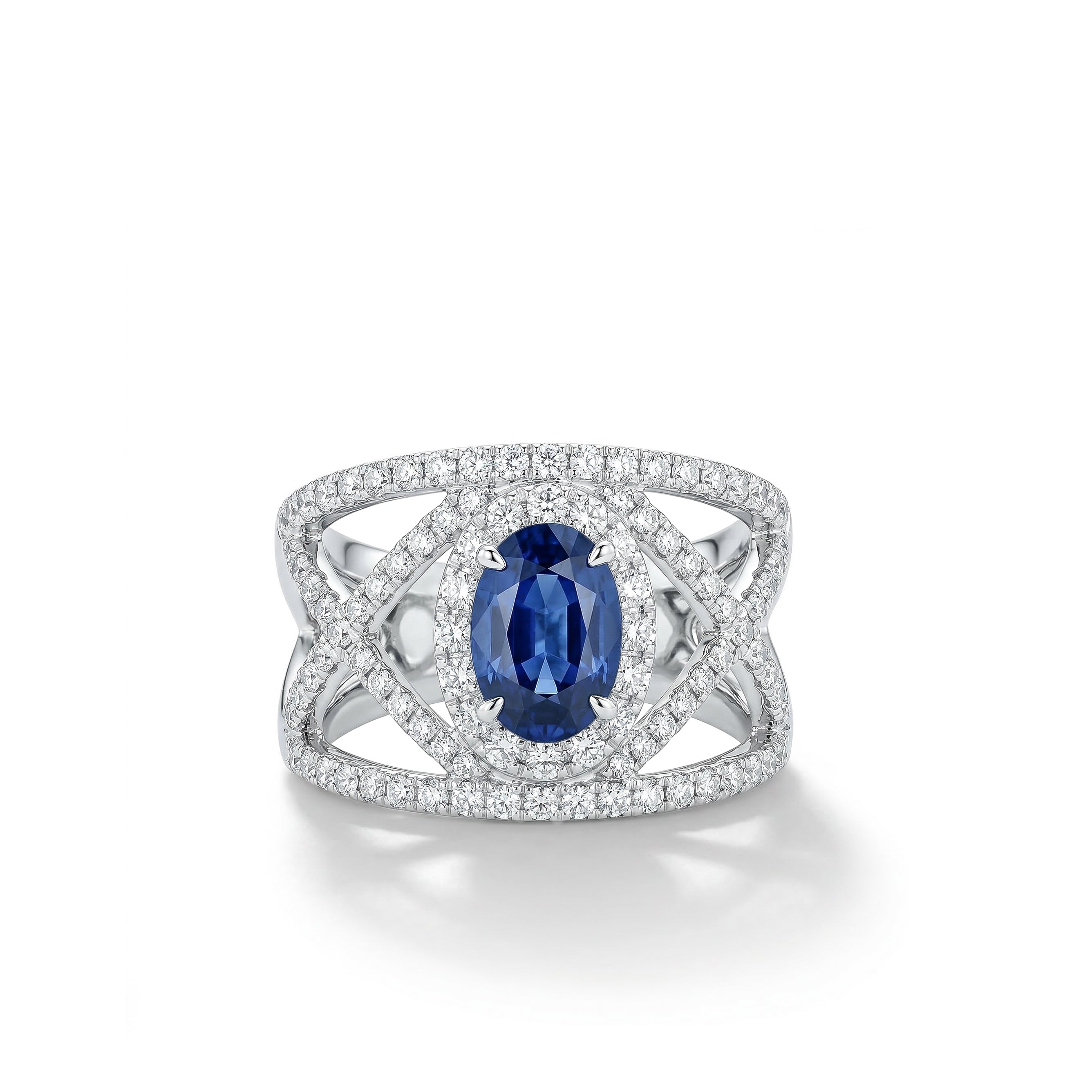 Natural Blue Oval Sapphire & White Diamond Ring product image 1