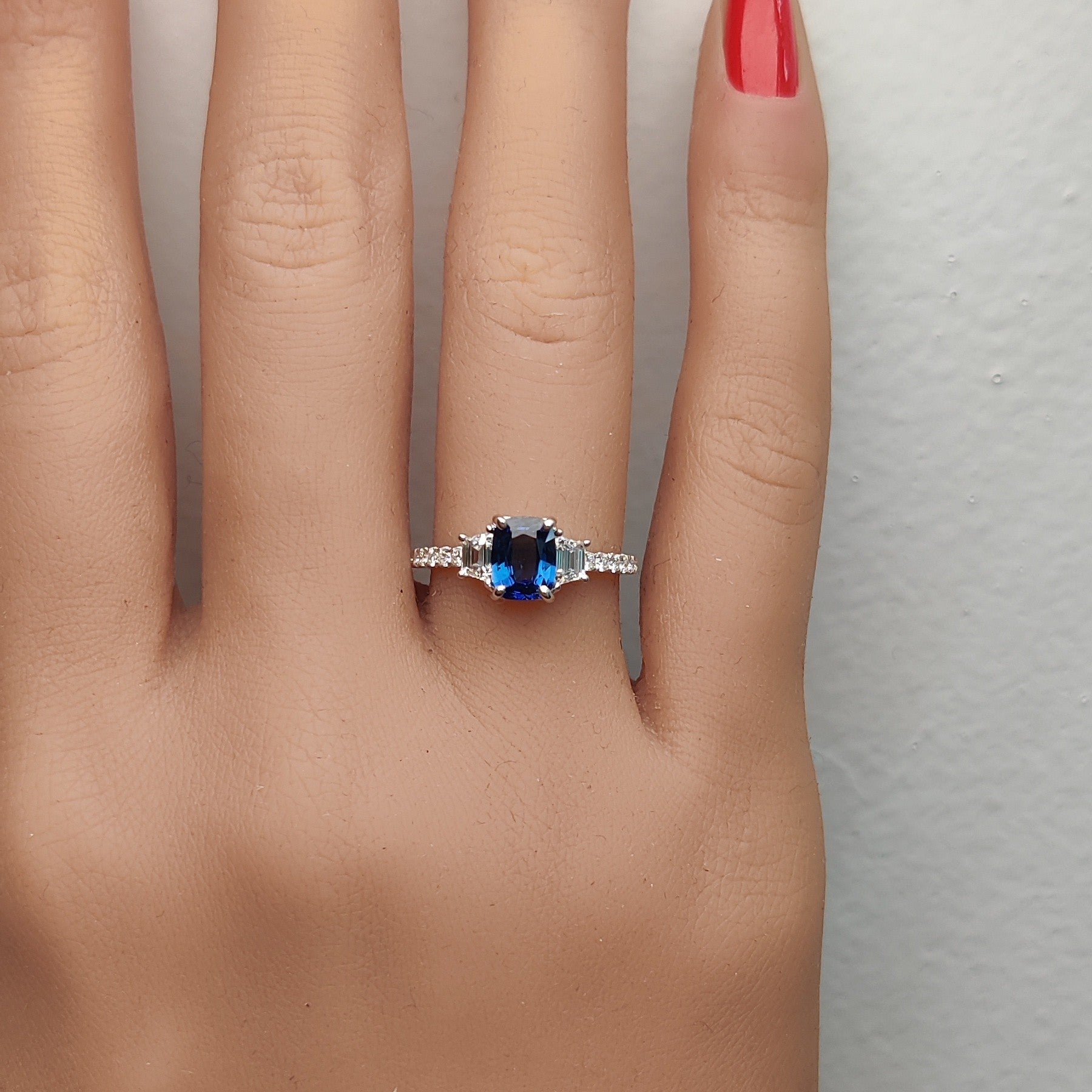 Natural Blue Cushion Sapphire & White Diamond Ring product image 5