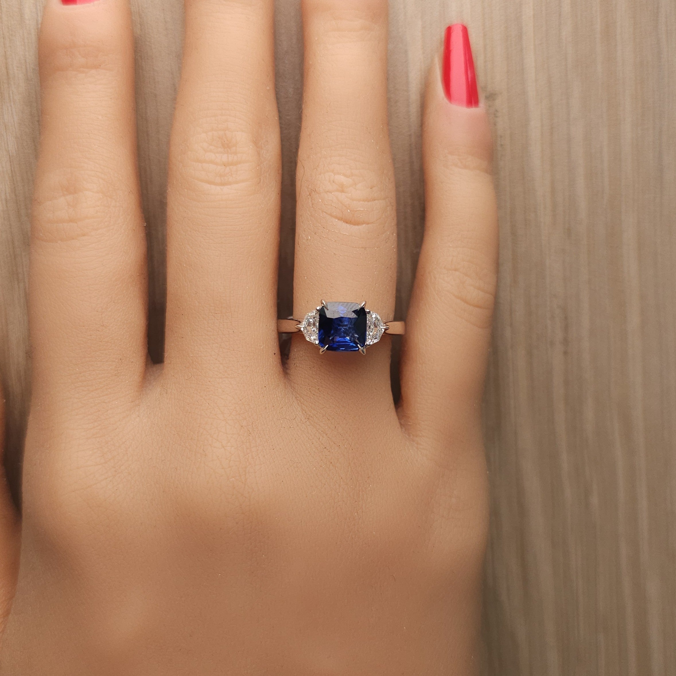 Natural Blue Cushion Sapphire & White Diamond Ring GIA Certified product image 5