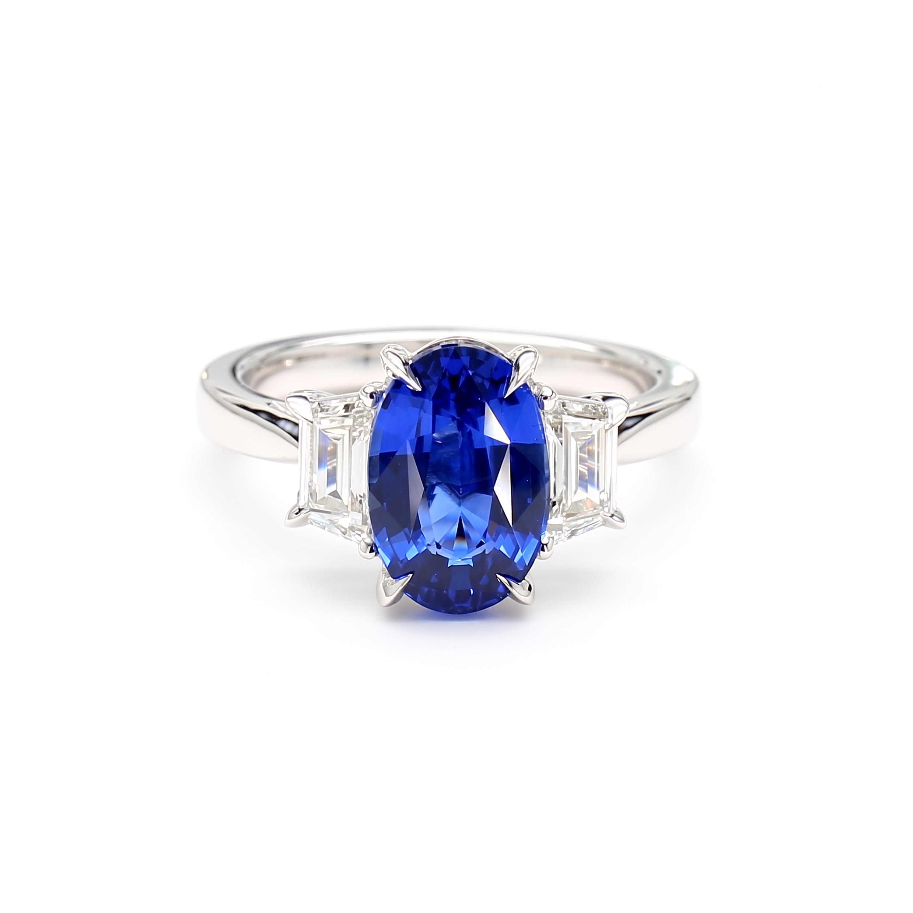 Natural Oval Sapphire & Diamond Three Stone Ring | GIA Certified