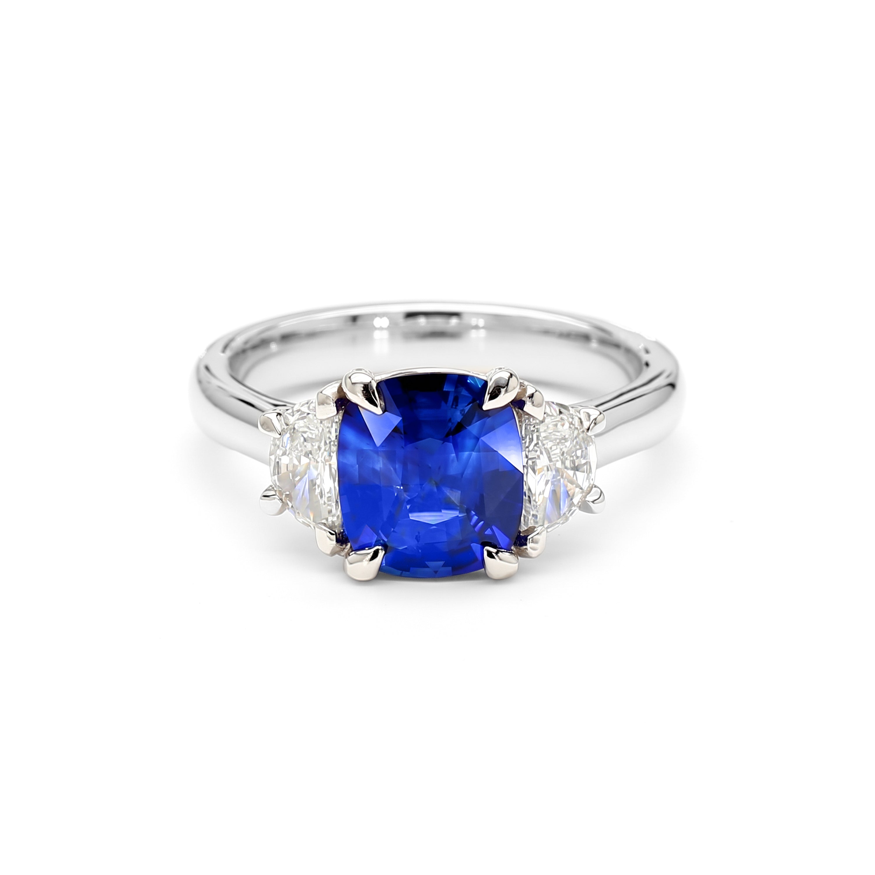 Natural Blue Cushion Sapphire & White Diamond Ring GIA Certified