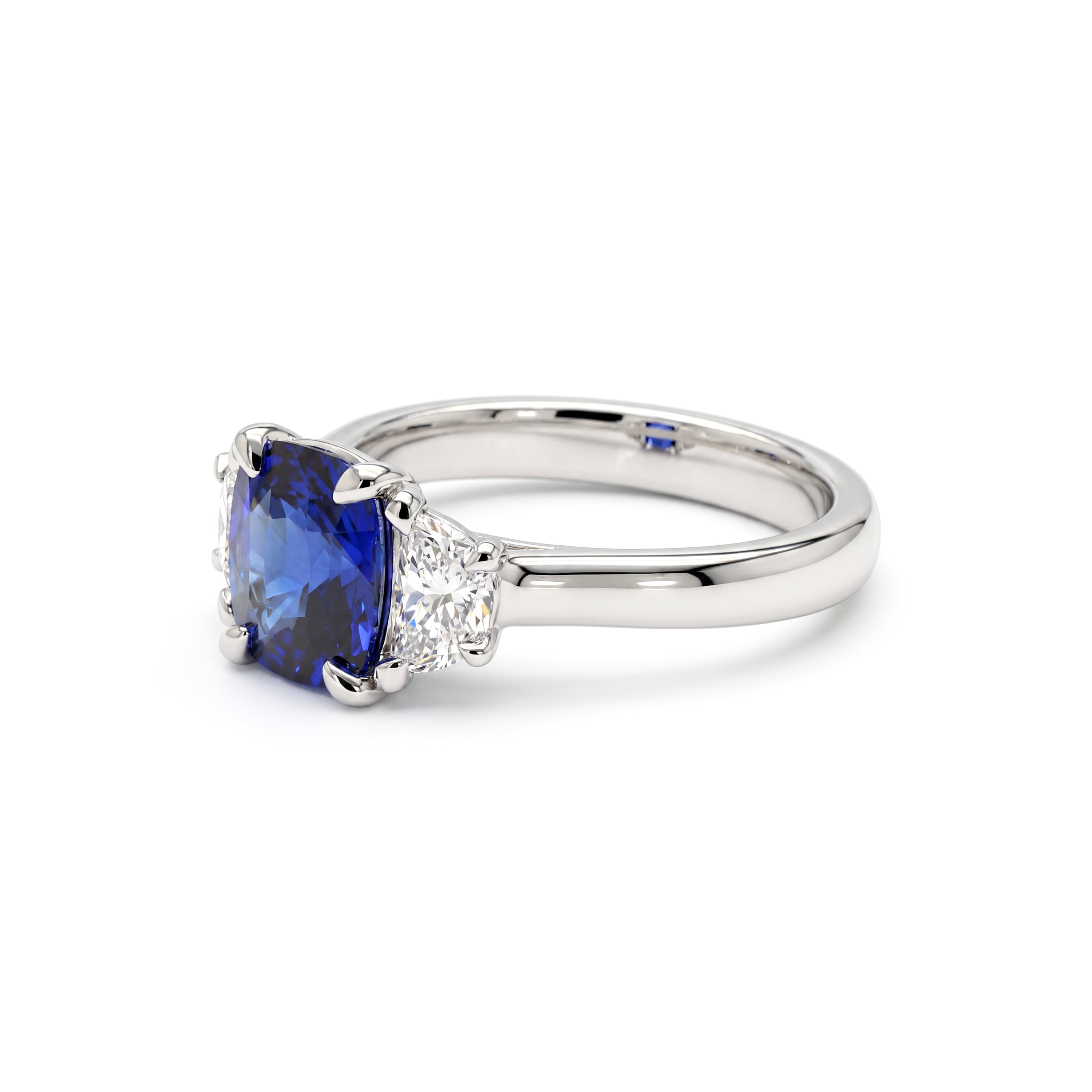 Natural Blue Cushion Sapphire & White Diamond Ring GIA Certified