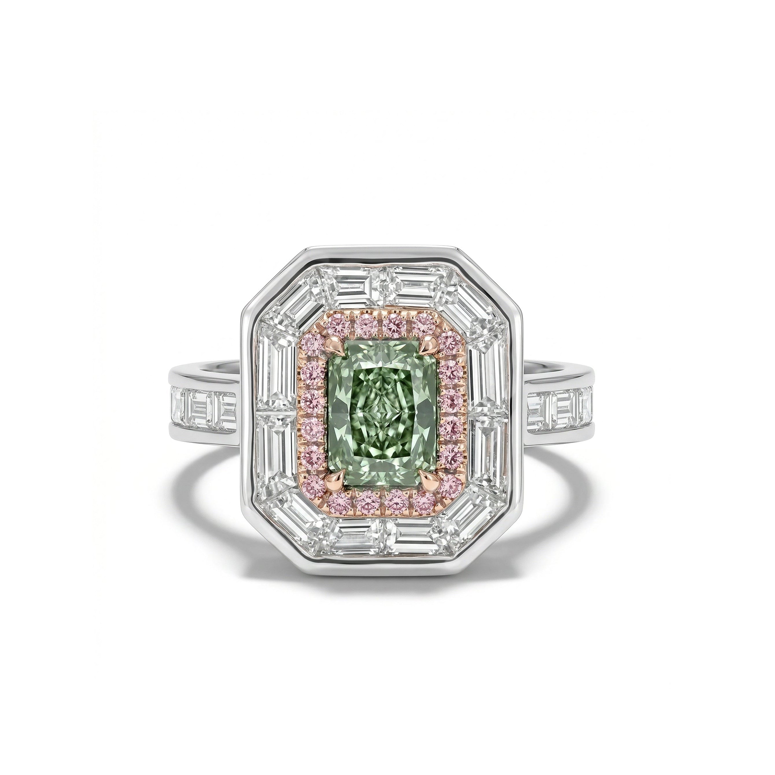 Natural Green Radiant Diamond Halo Ring | GIA Certified product image 1