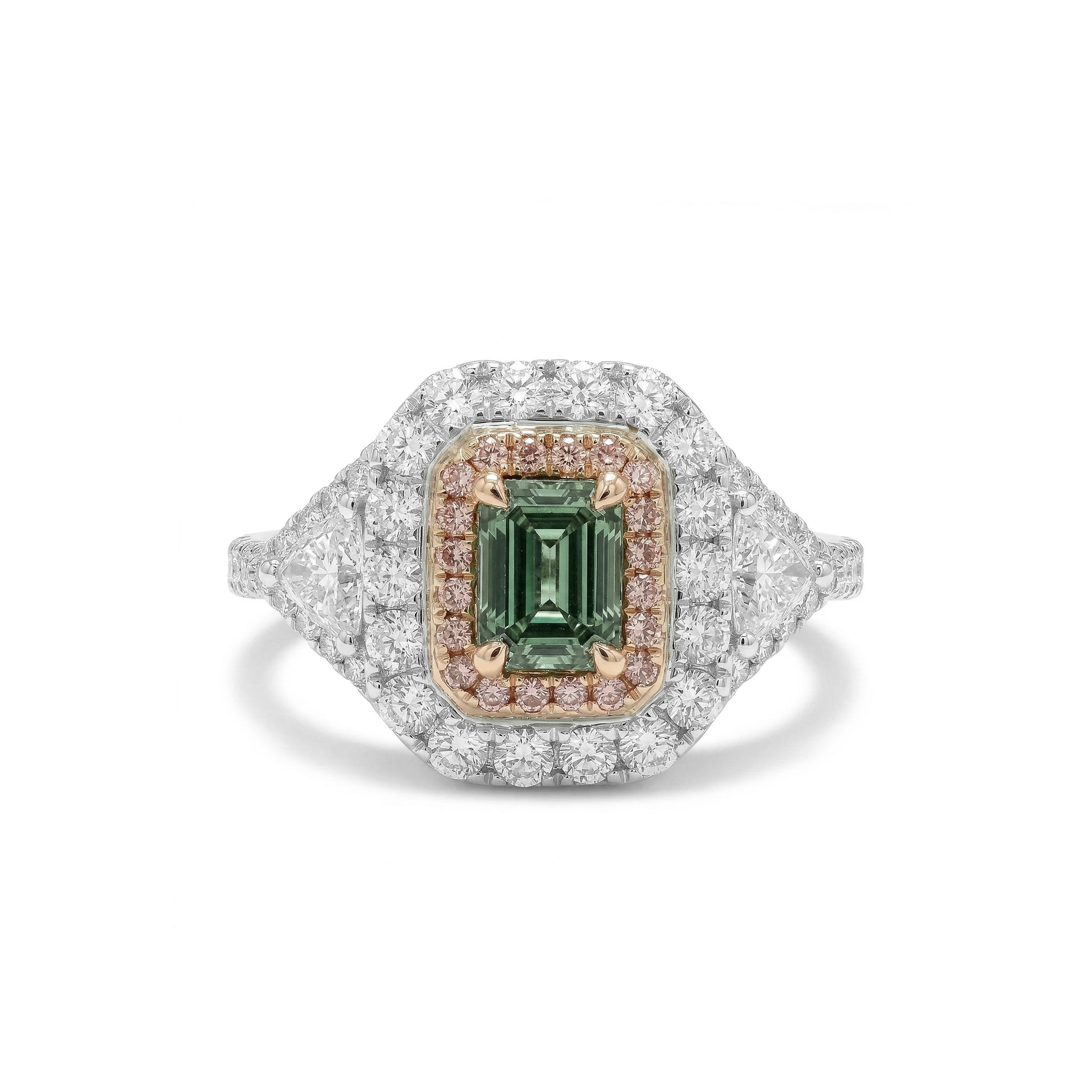 Natural Green Emerald Diamond Halo Ring | GIA Certified product image 1
