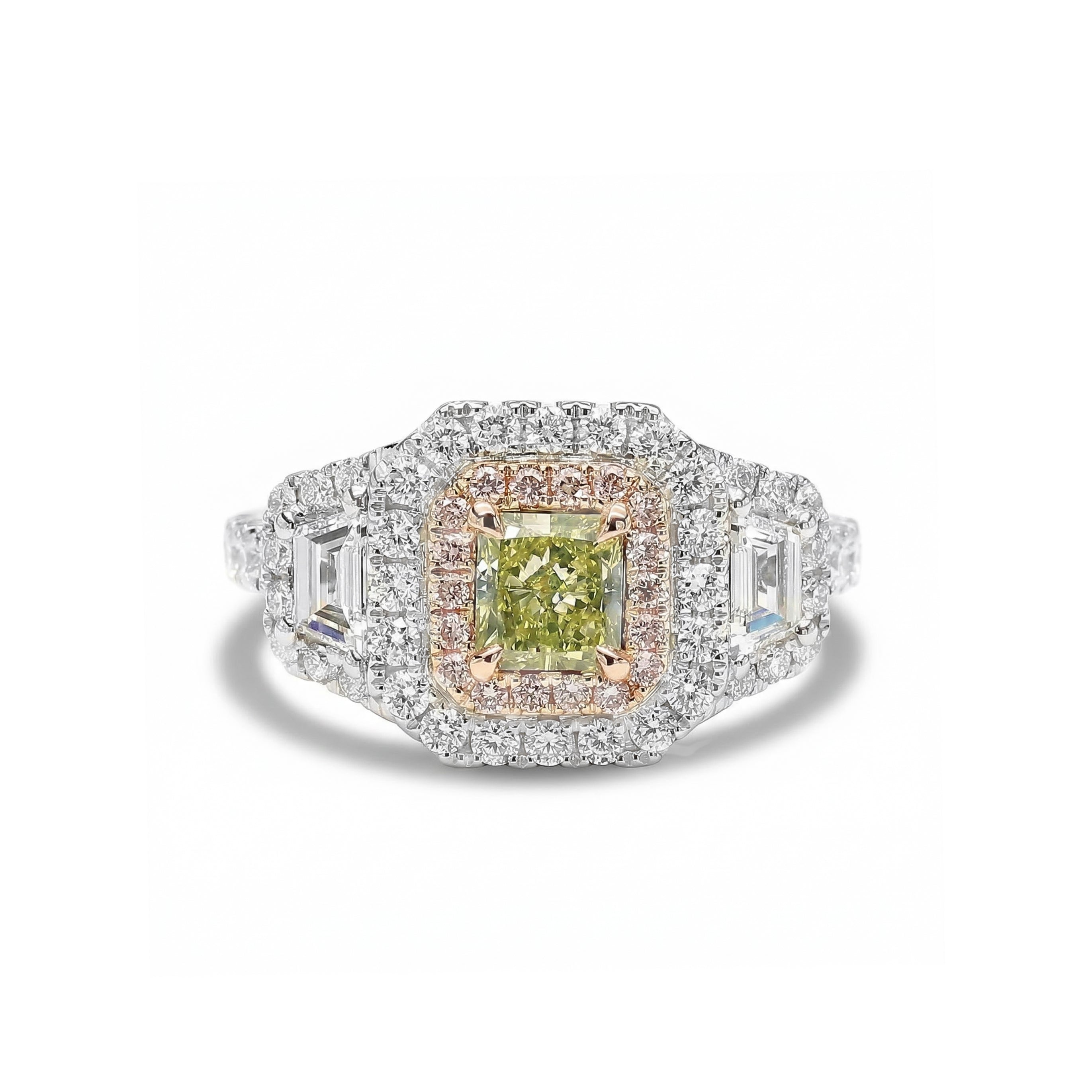 Natural Green Radiant Diamond Halo Ring | GIA Certified product image 1