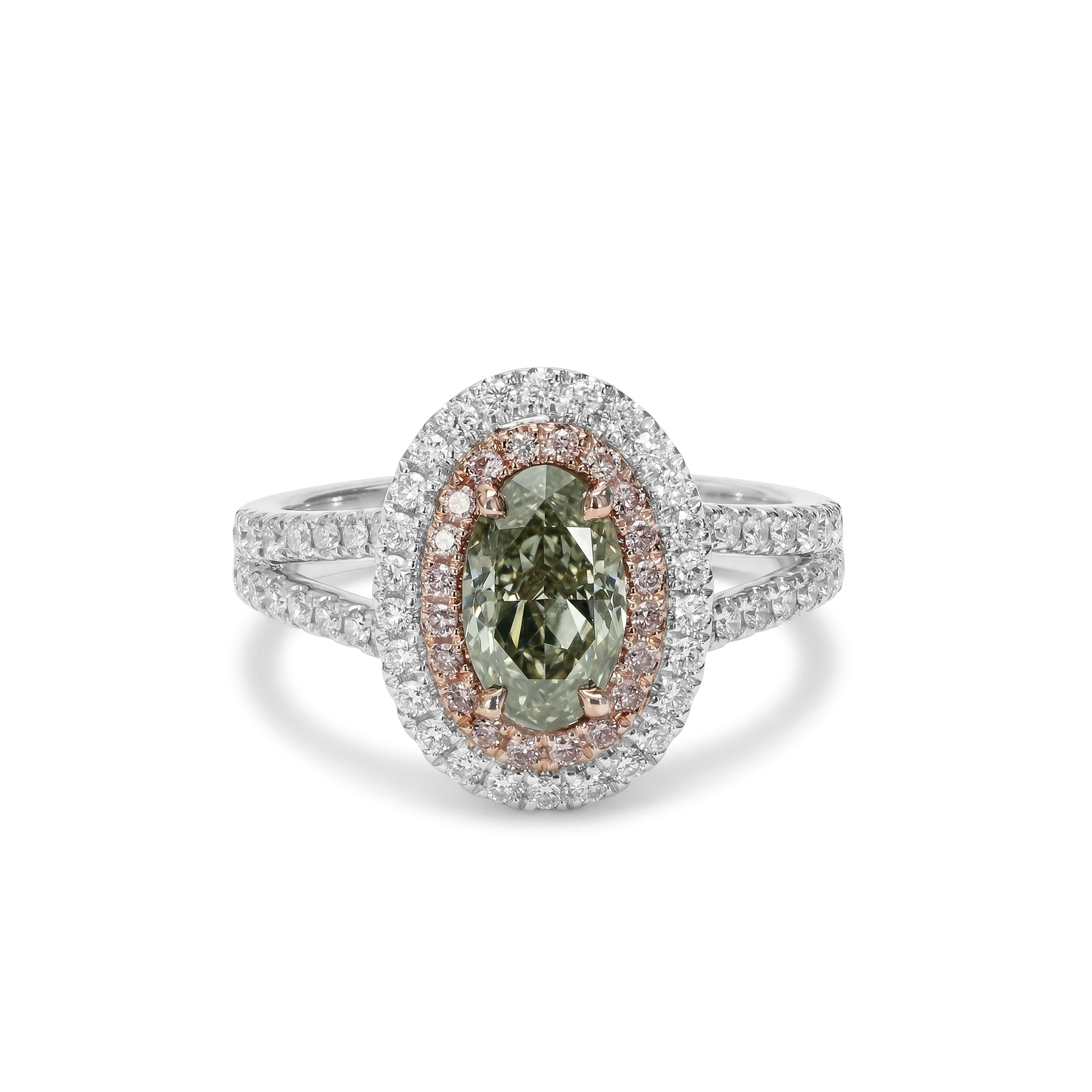 Natural Green Oval Diamond Halo Ring | GIA Certified product image 1