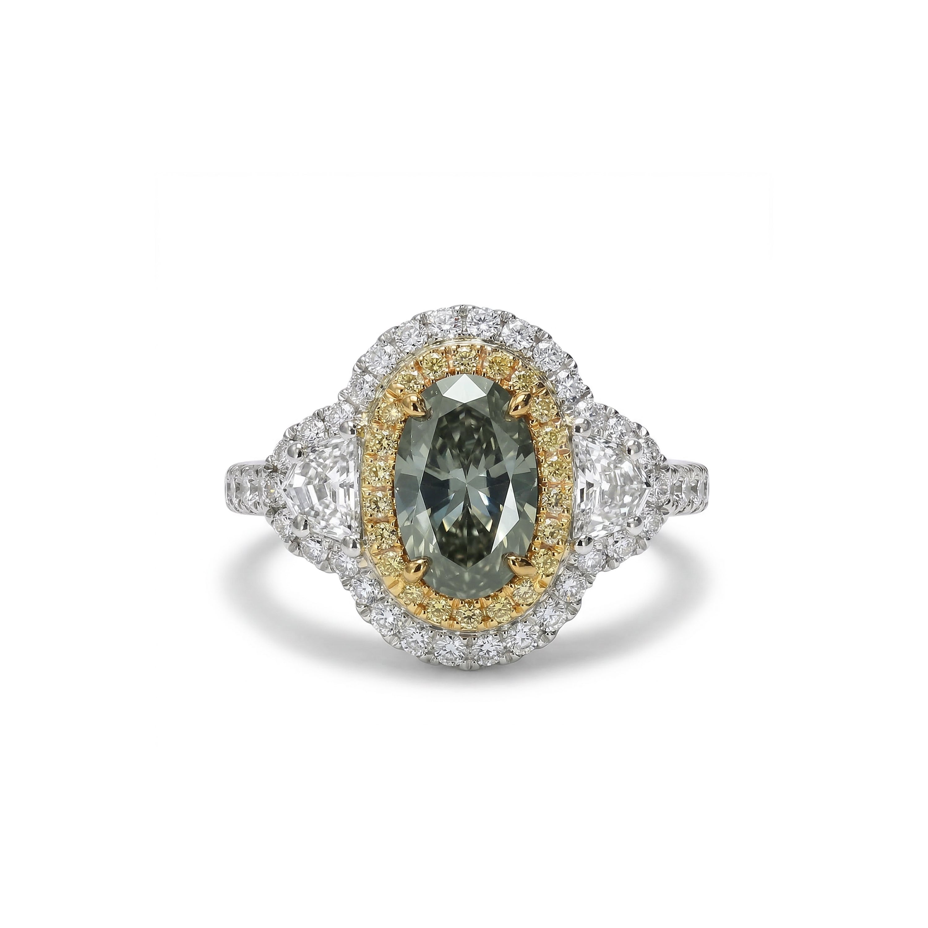 Natural Green Oval Diamond Halo Ring | GIA Certified product image 1