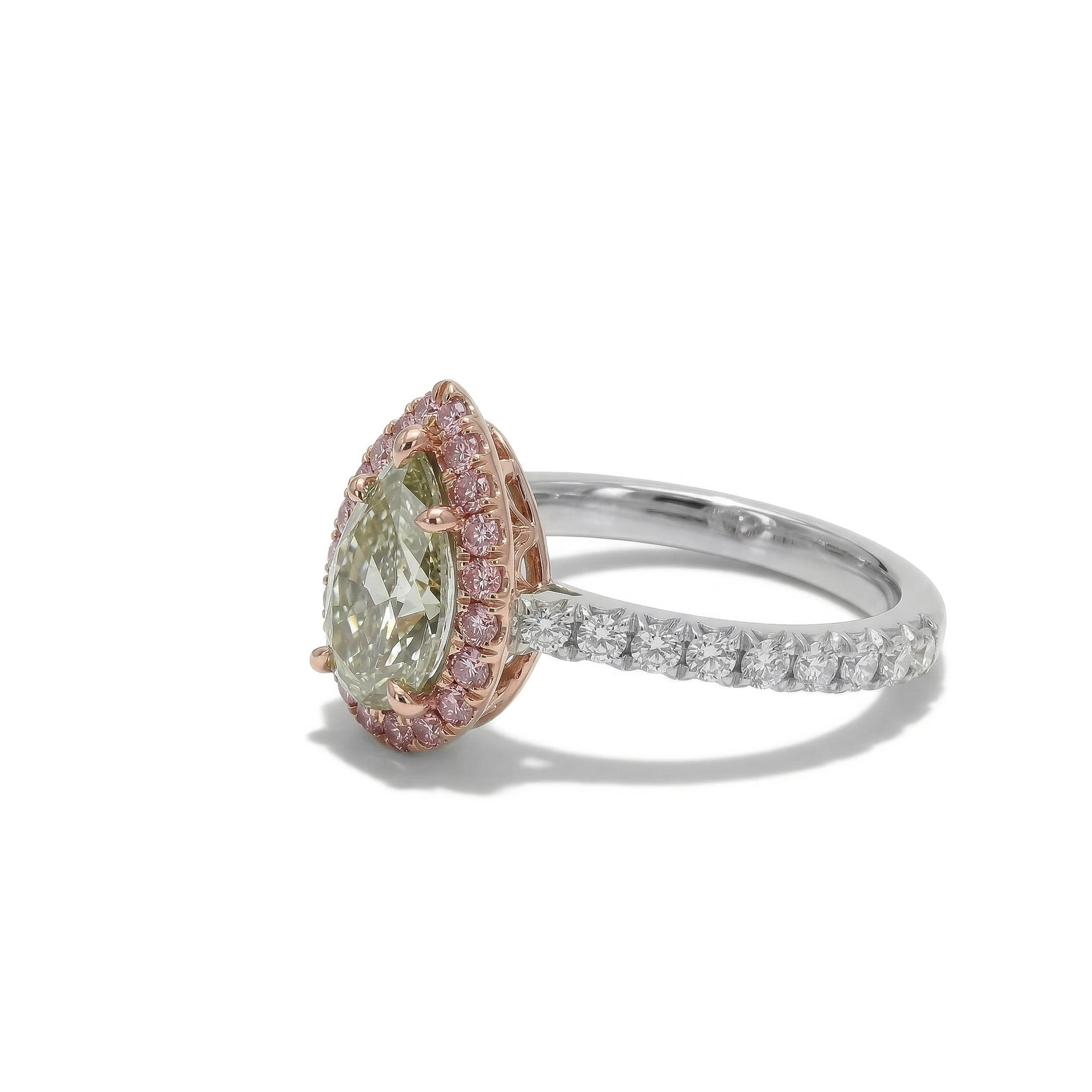 Natural Green Pear Diamond Halo Ring | GIA Certified product image 2