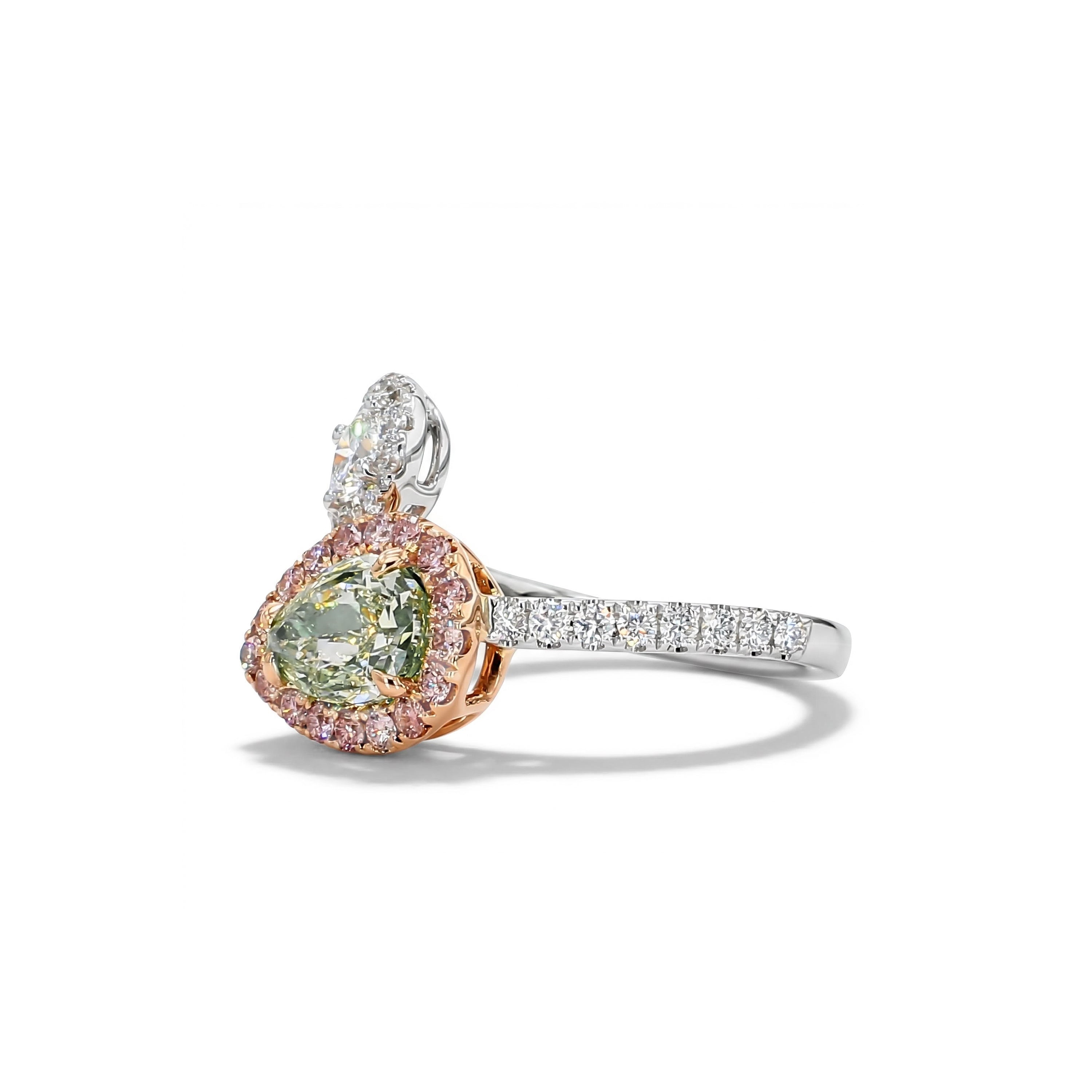 Natural Green Pear Diamond Crossover Ring | GIA Certified product image 2