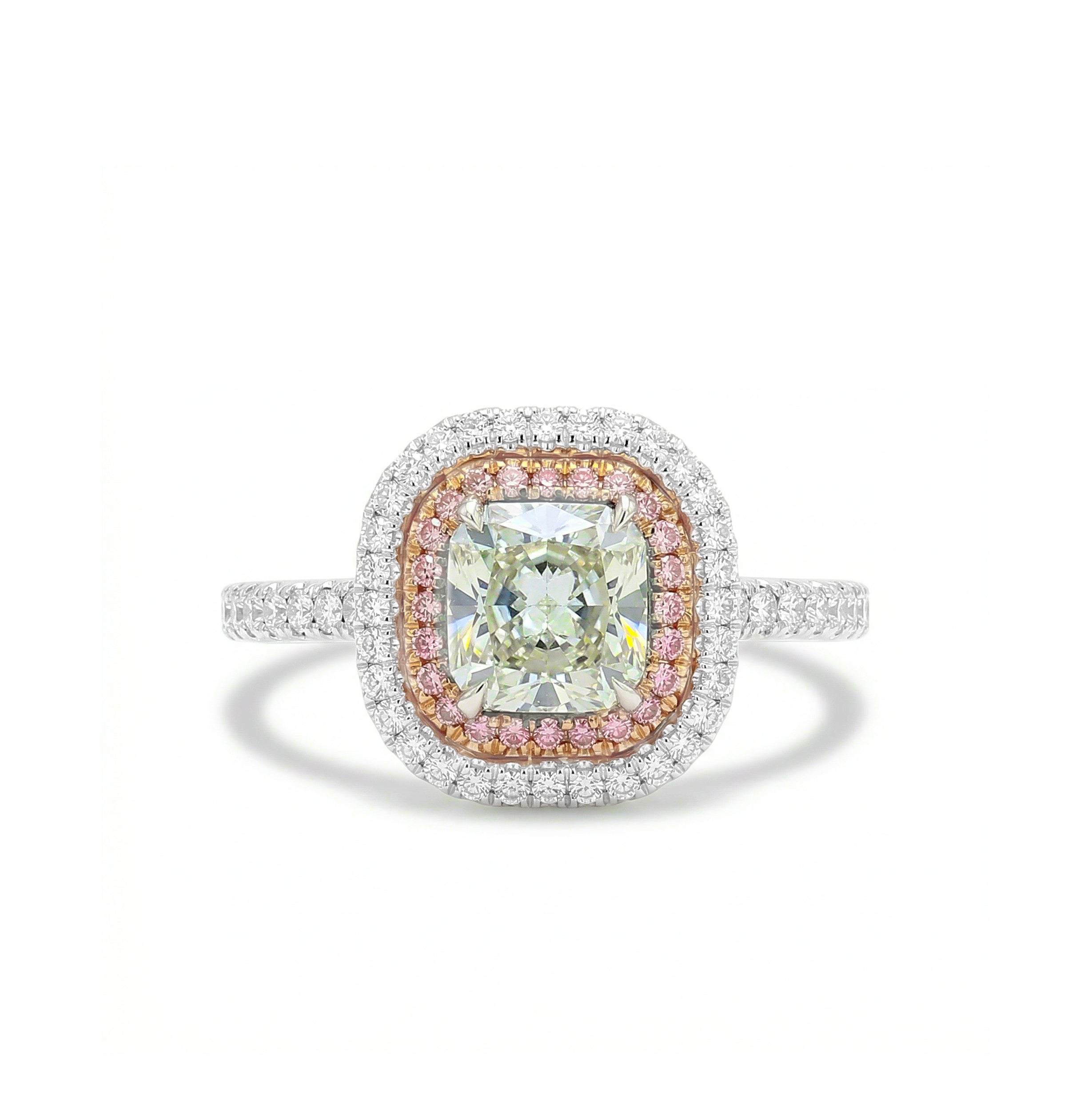 Natural Green Cushion Diamond Halo Ring | GIA Certified product image 1
