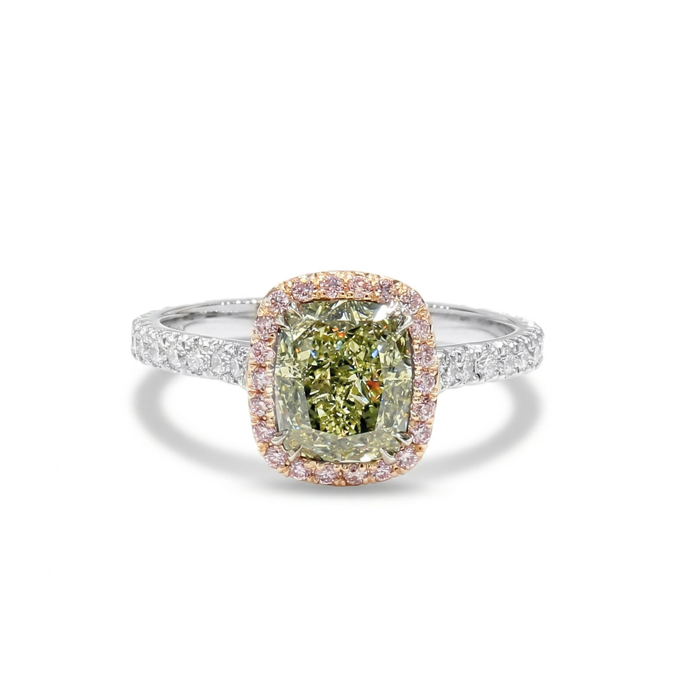 Natural Green Cushion Diamond Halo Ring | GIA Certified product image 1