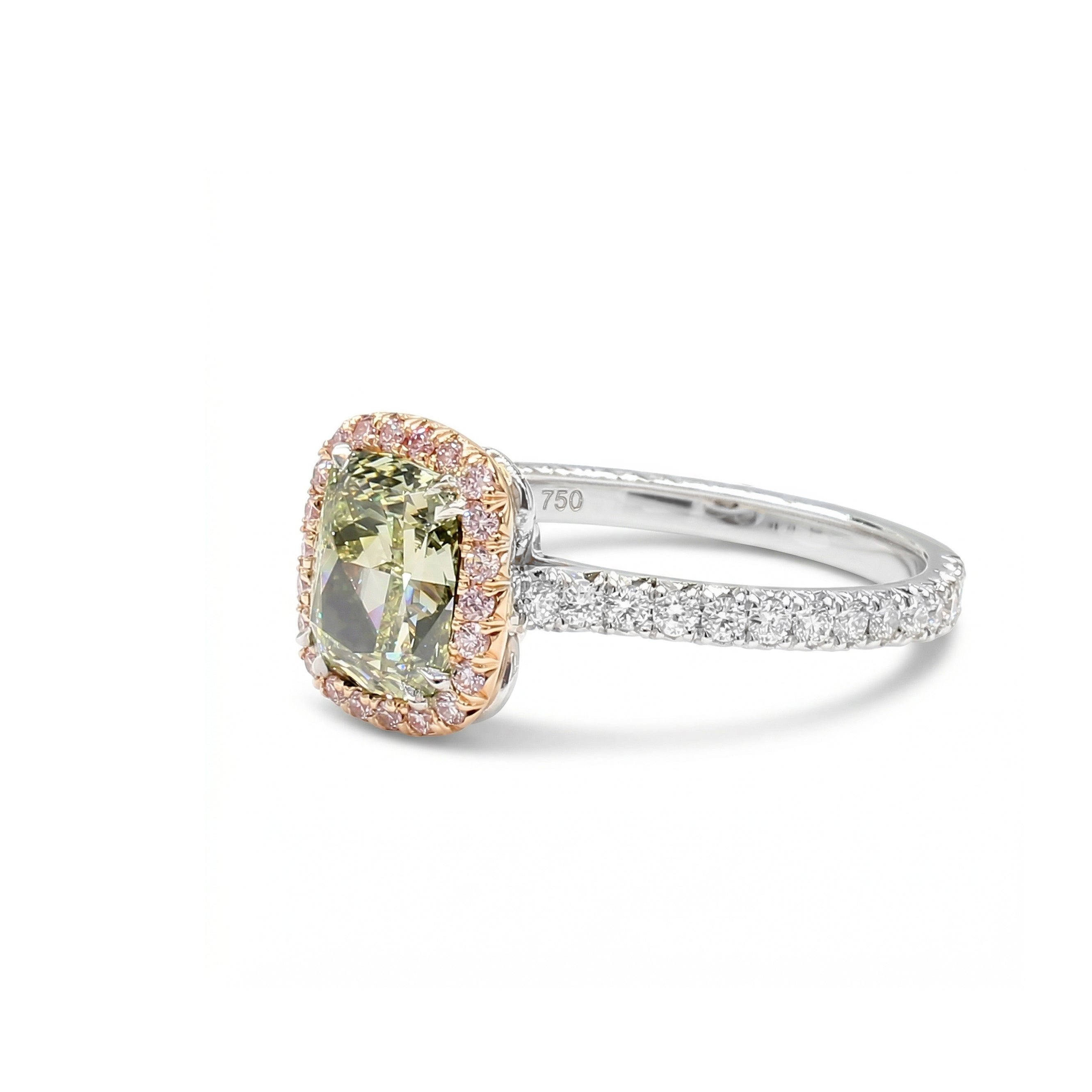Natural Green Cushion Diamond Halo Ring | GIA Certified product image 2