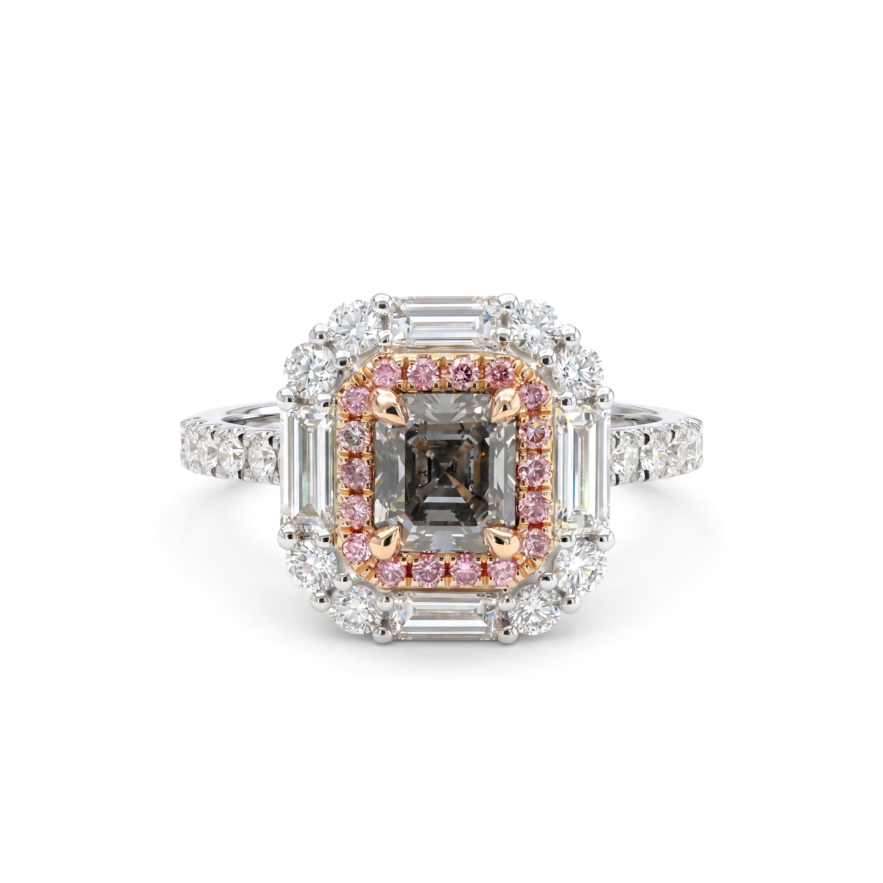 Natural Gray Emerald Diamond Halo Ring | GIA Certified