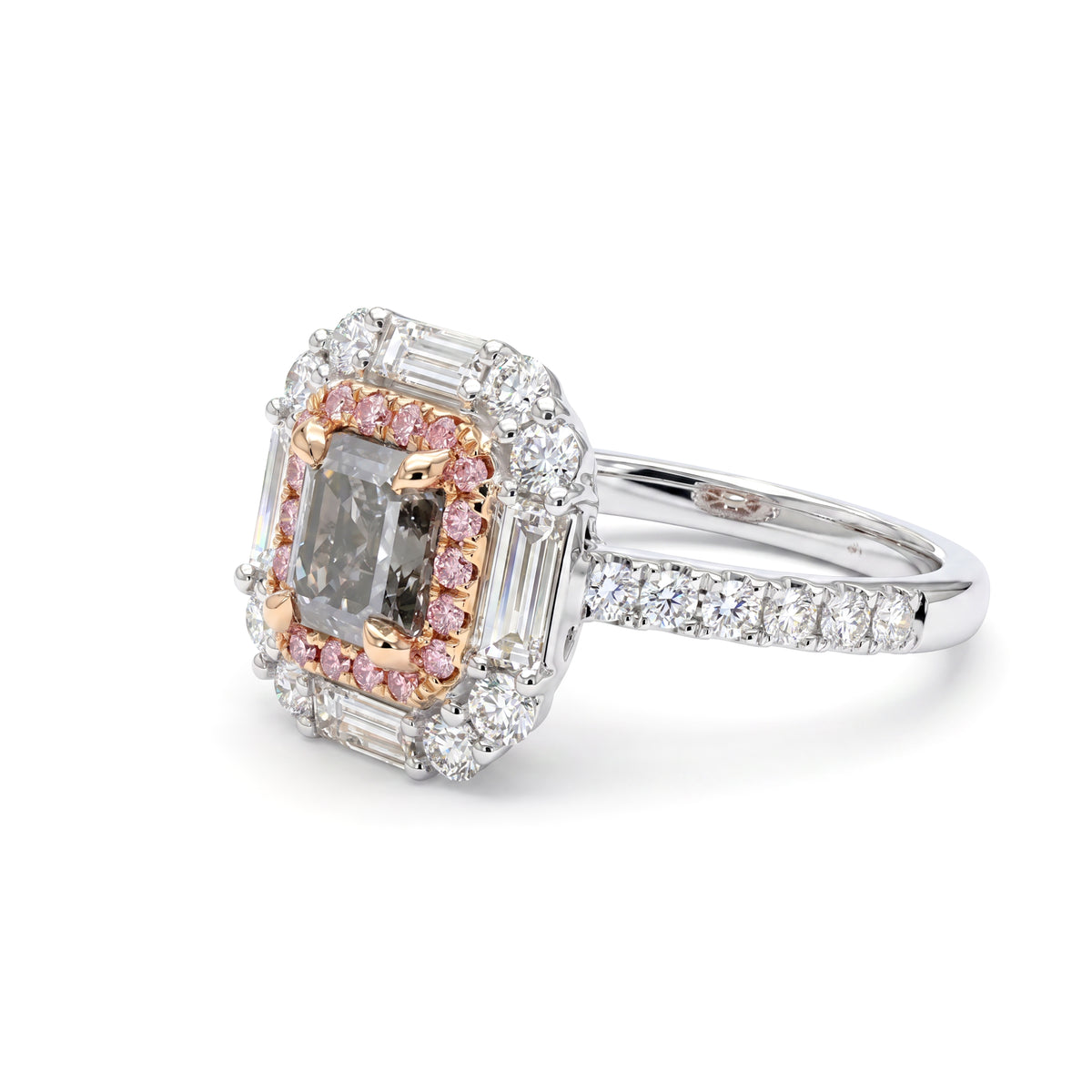 Natural Gray Emerald Diamond Halo Ring | GIA Certified