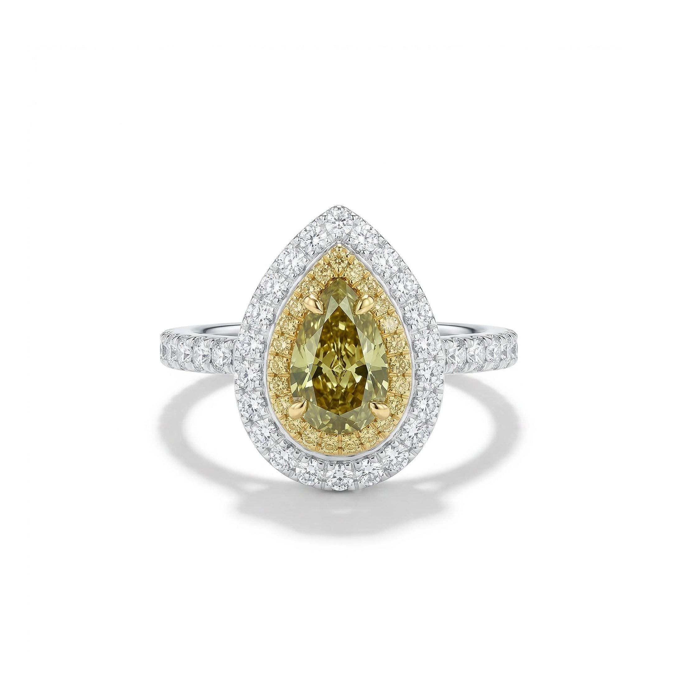 Natural Green Pear Diamond Halo Ring | GIA Certified product image 1