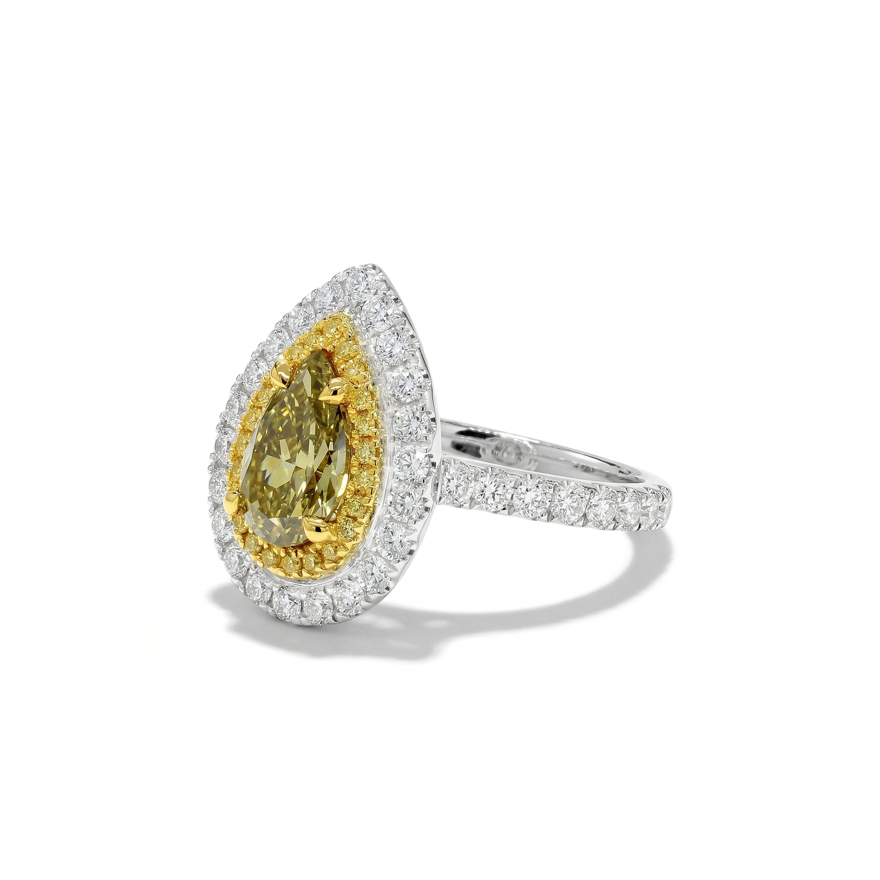 Natural Green Pear Diamond Halo Ring | GIA Certified product image 2