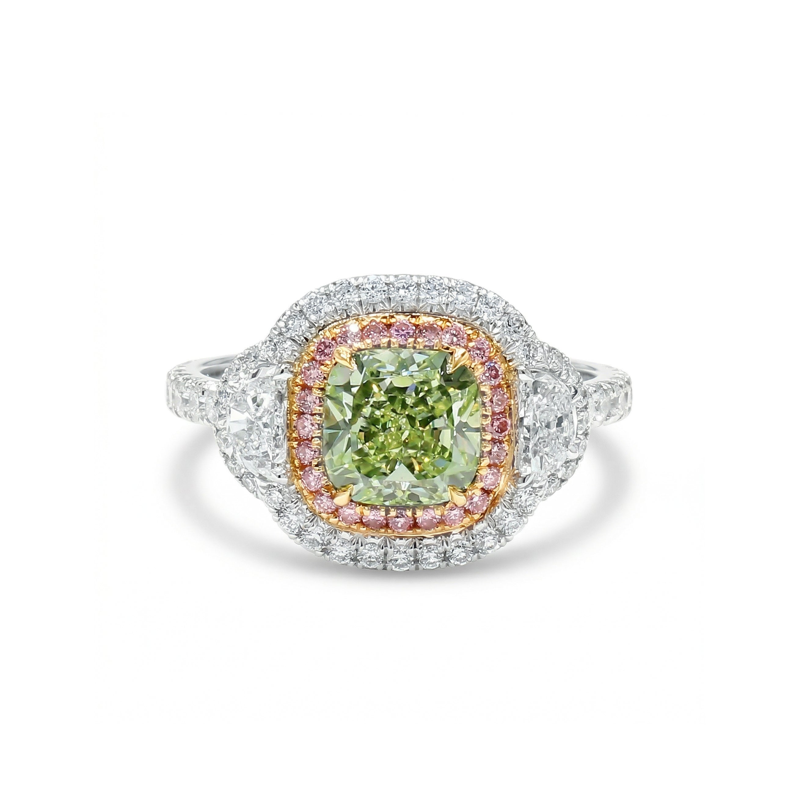 Natural Green Cushion Diamond Halo Ring | GIA Certified product image 1