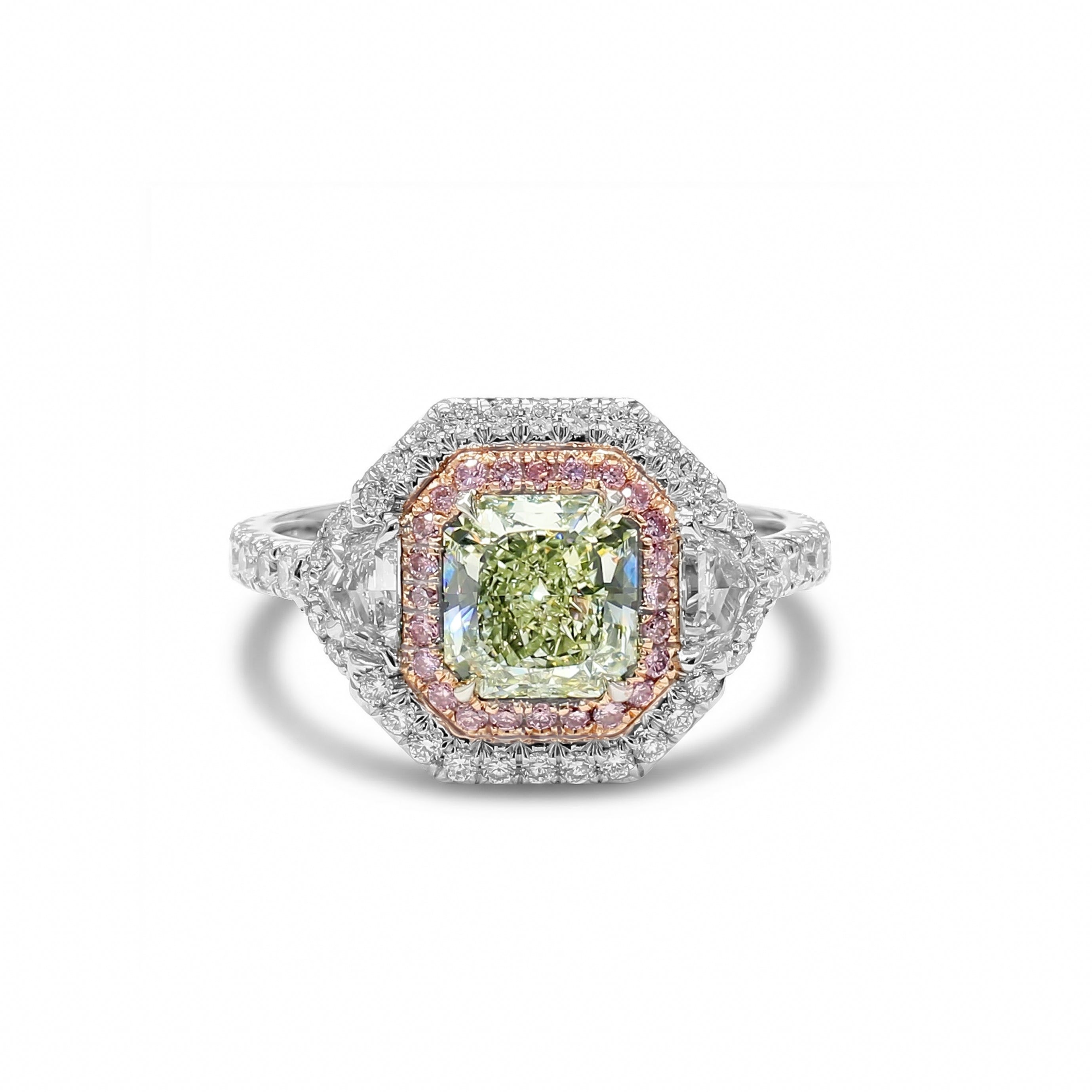 Natural Green Radiant Diamond Halo Ring | GIA Certified product image 1