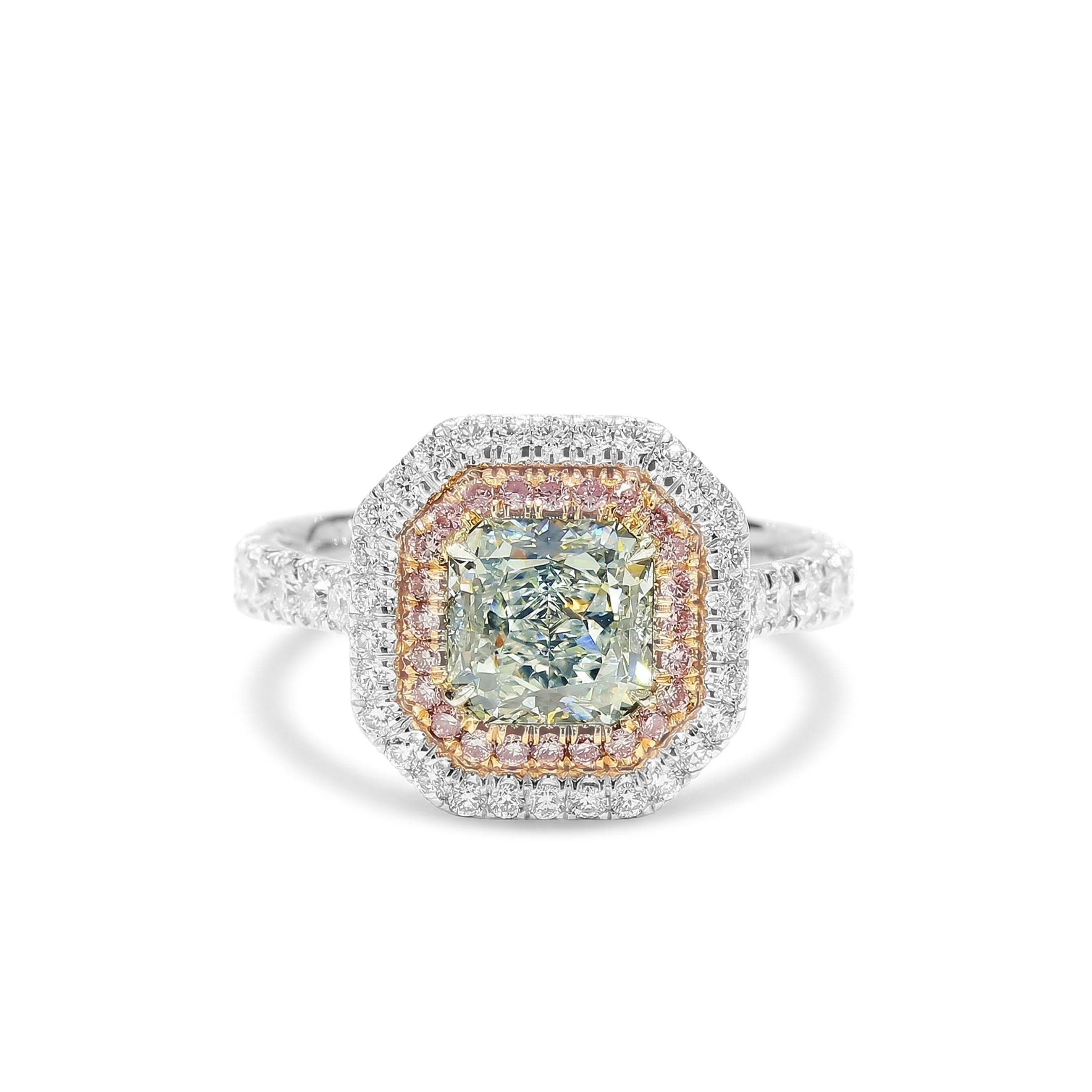 Natural Green Radiant Diamond Halo Ring | GIA Certified product image 1