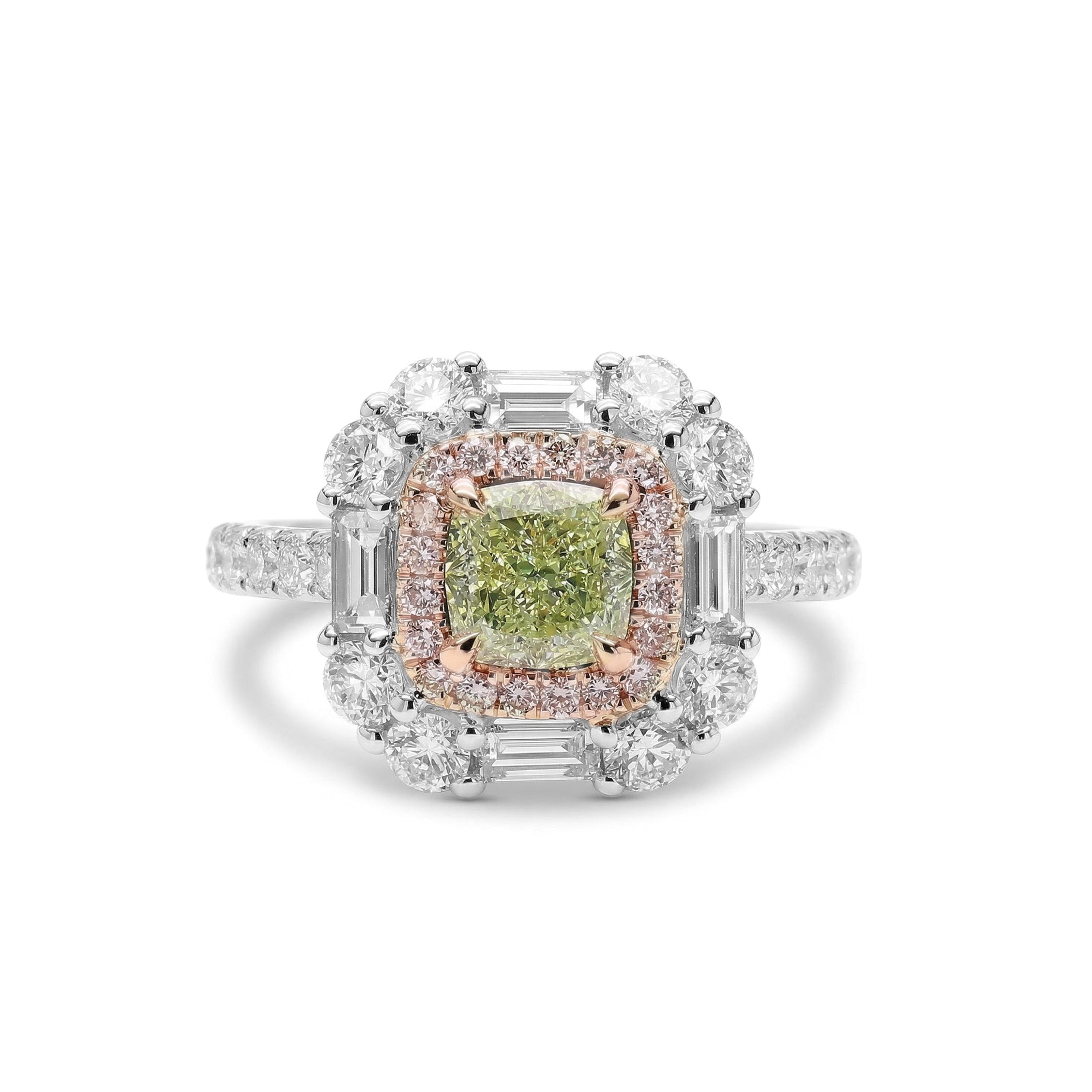 Natural Green Cushion Diamond Halo Ring | GIA Certified product image 1