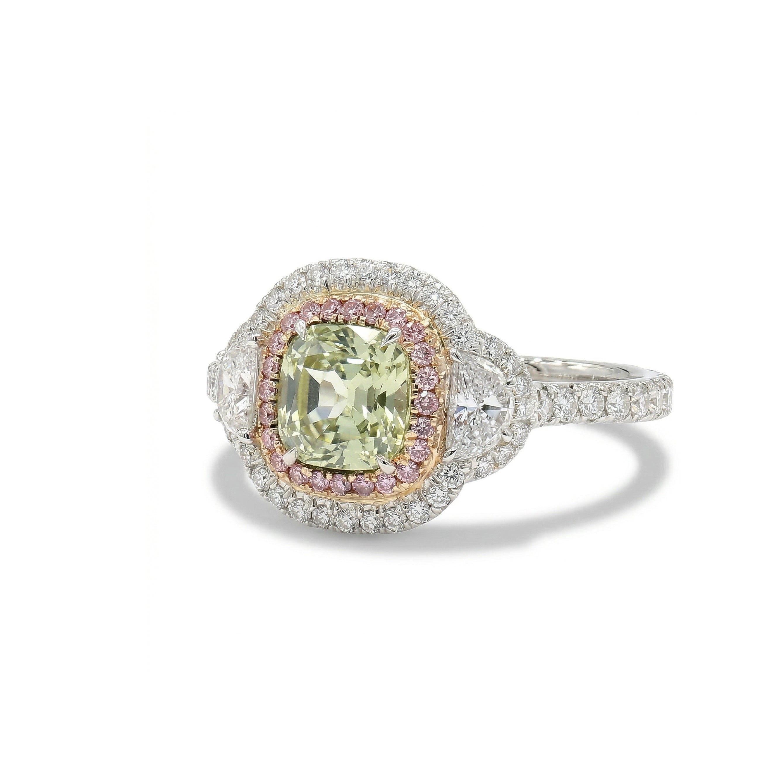 Natural Green Cushion Diamond Halo Ring | GIA Certified product image 2