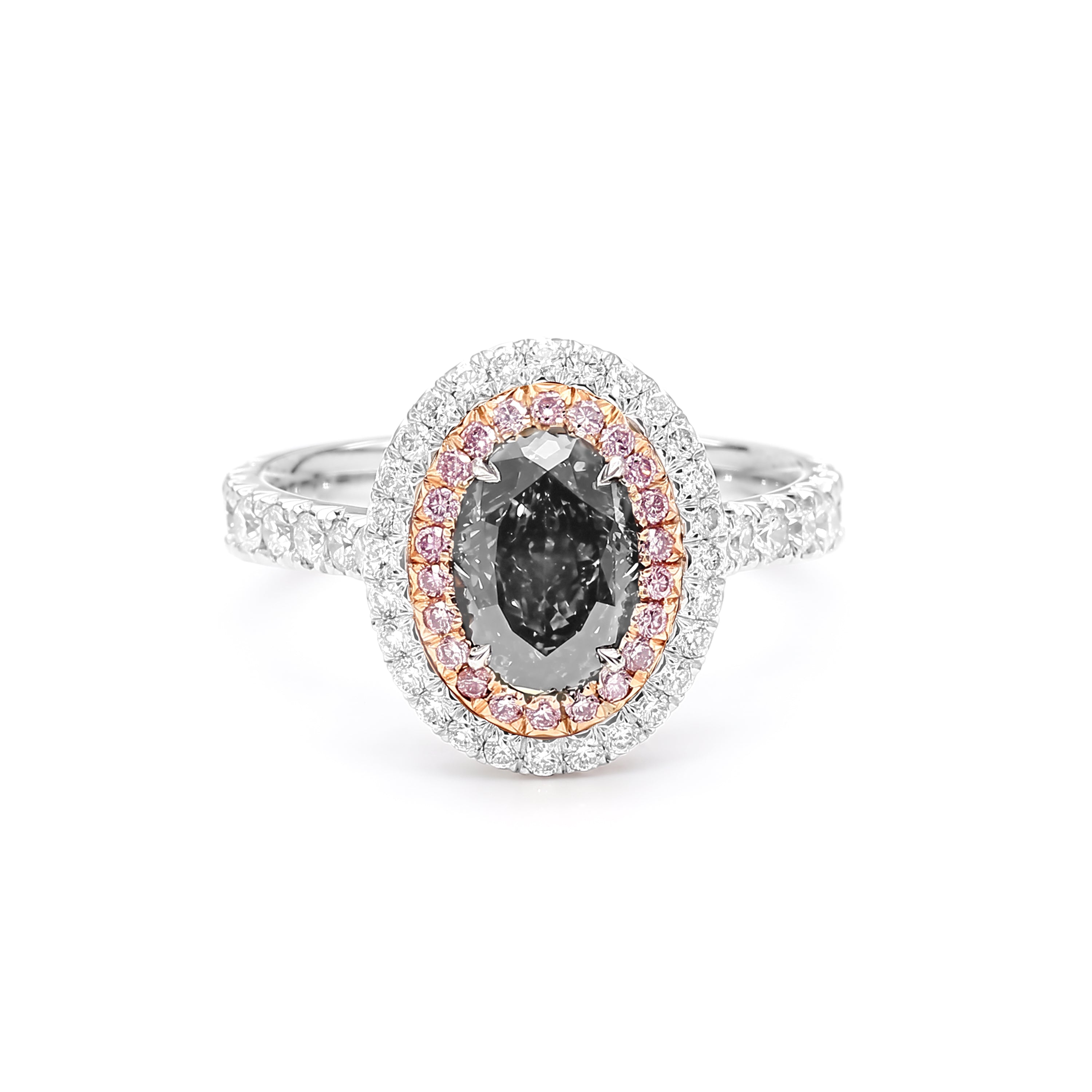 Natural Gray Oval Diamond Halo Ring | GIA Certified