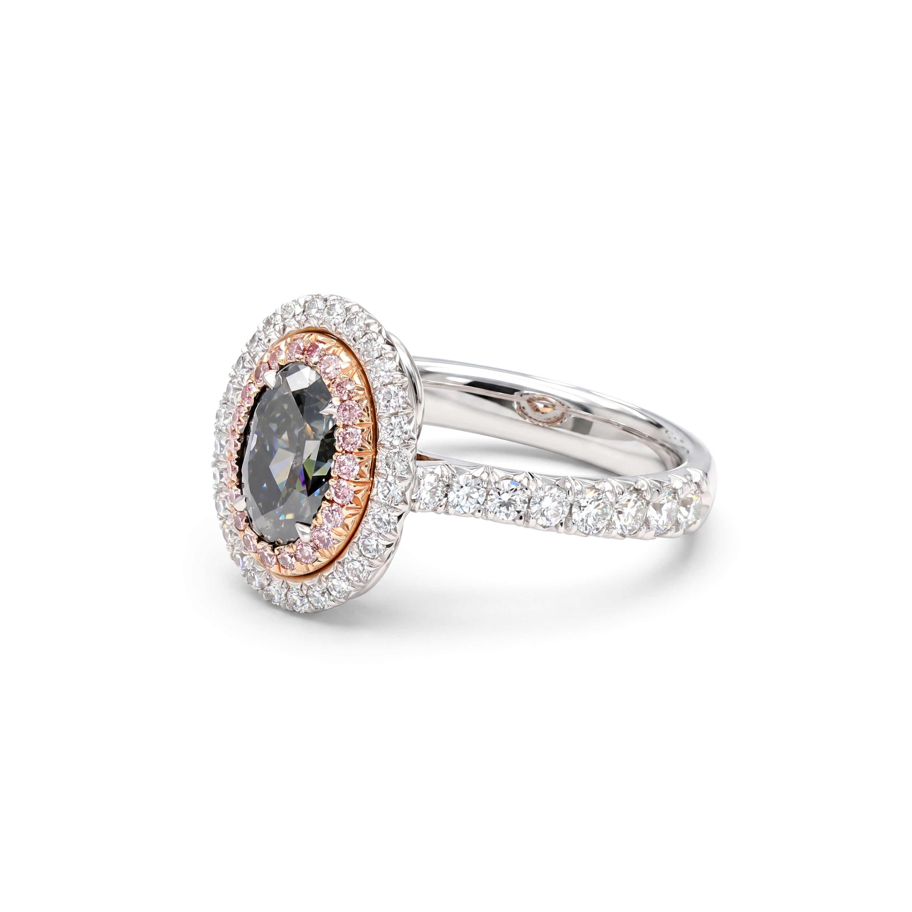 Natural Gray Oval Diamond Halo Ring | GIA Certified