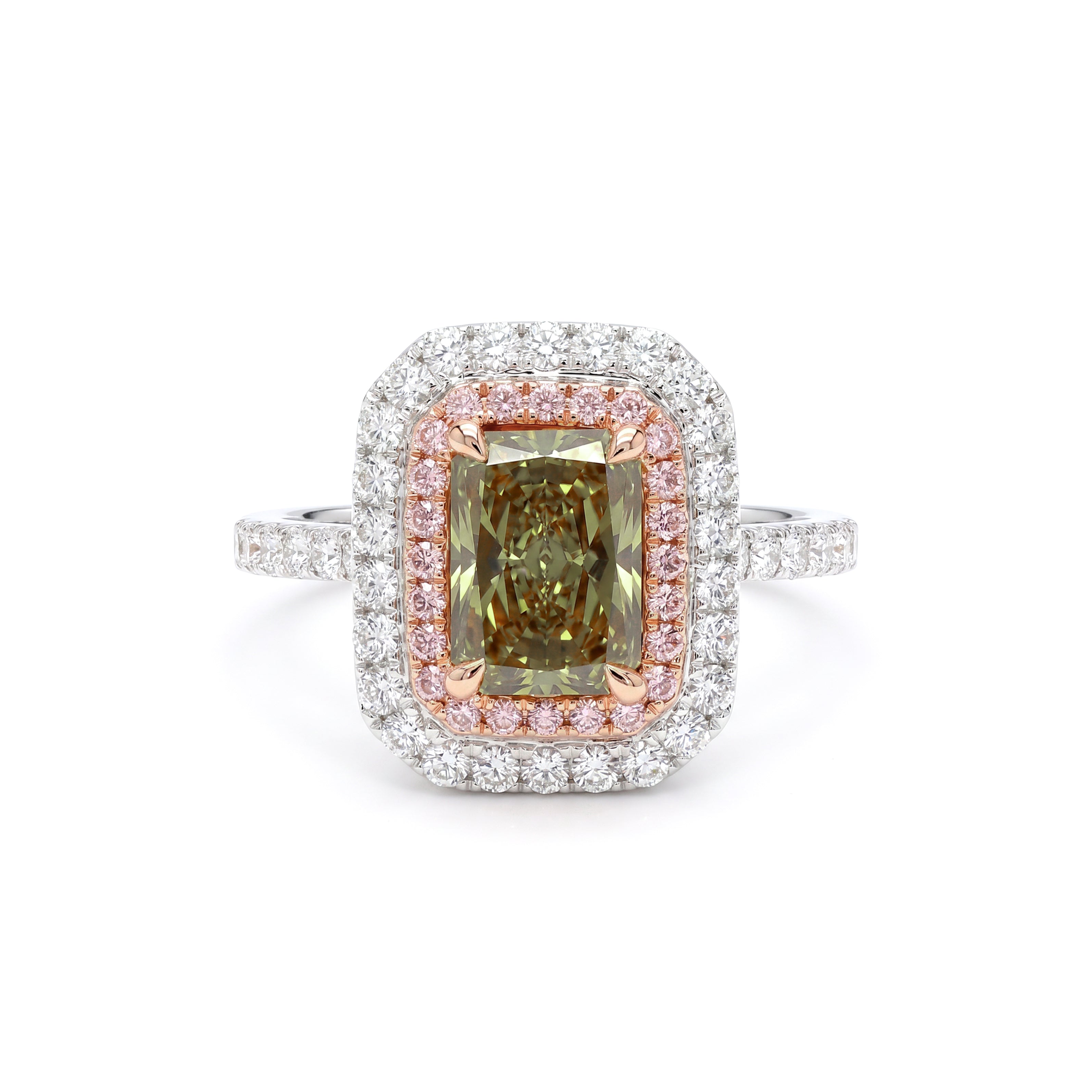Natural Green Radiant Diamond Halo Ring | GIA Certified