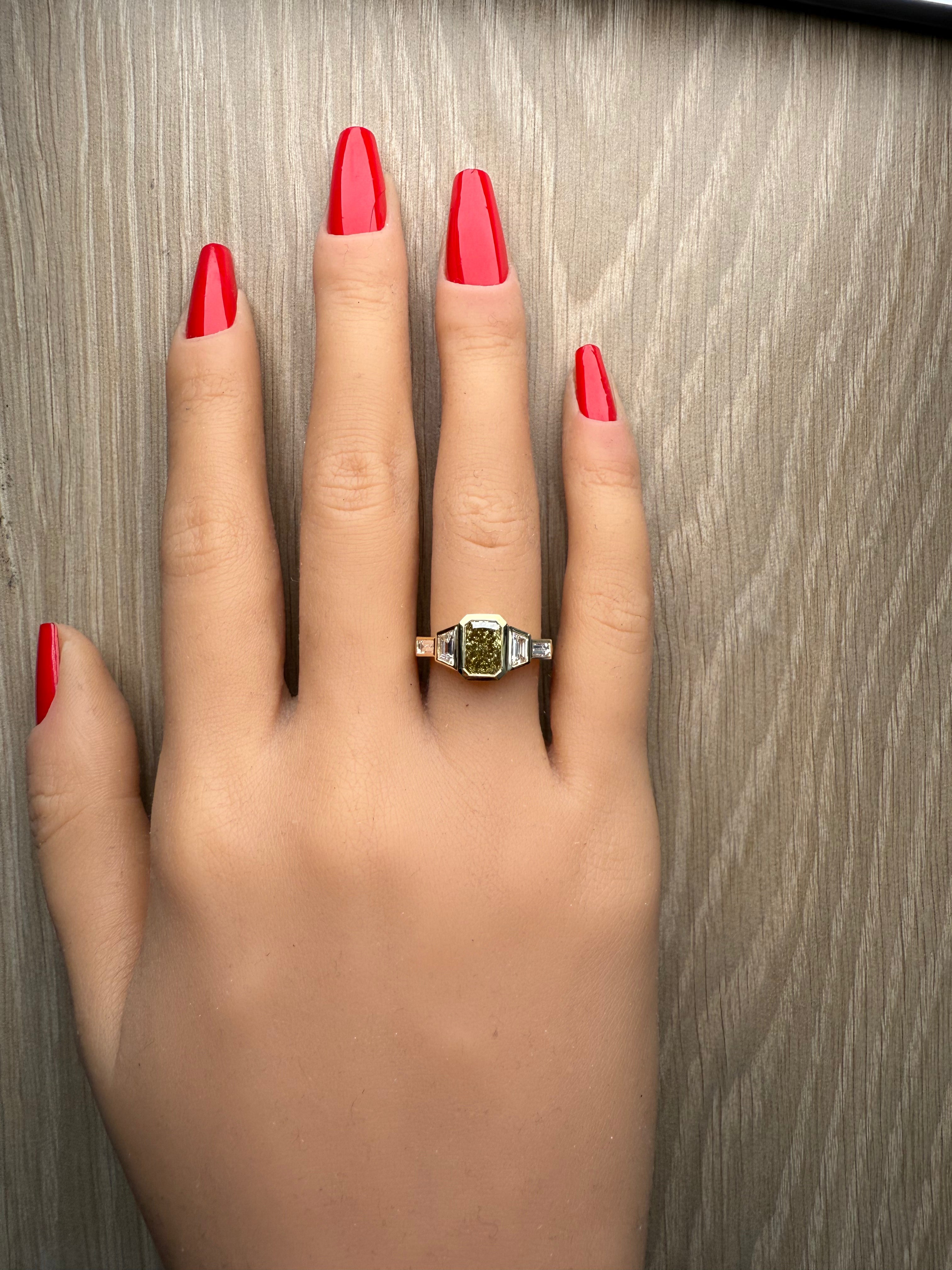Natural Green Radiant Diamond Ring Gia Certified
