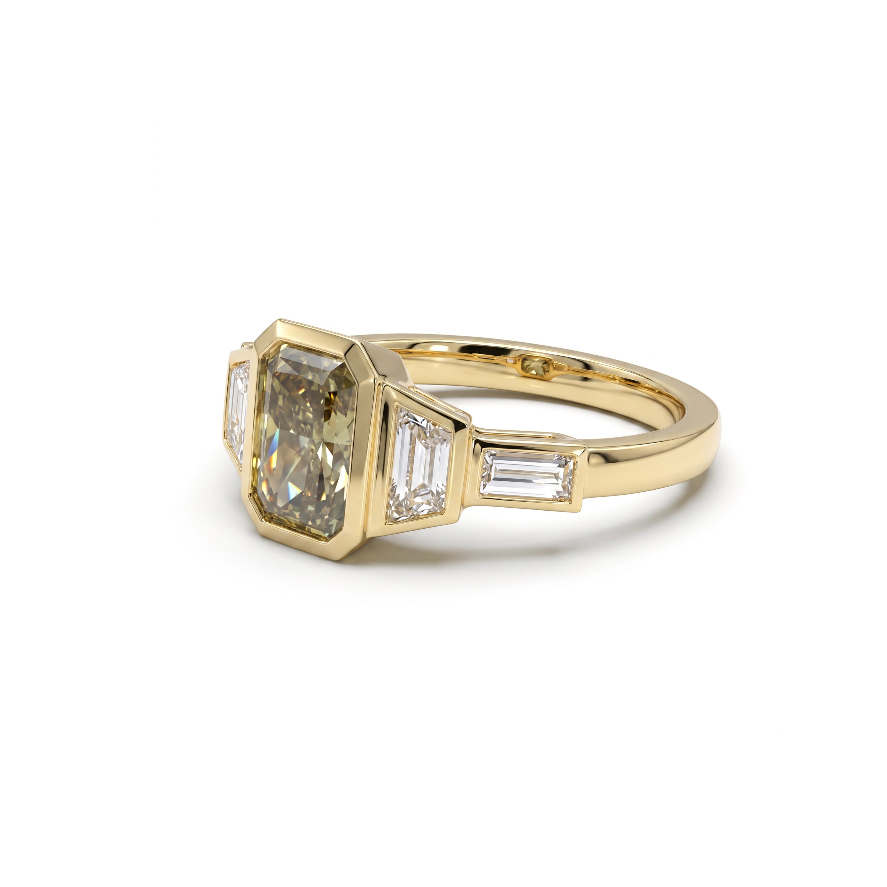 Natural Green Radiant Diamond Bezel Ring | GIA Certified