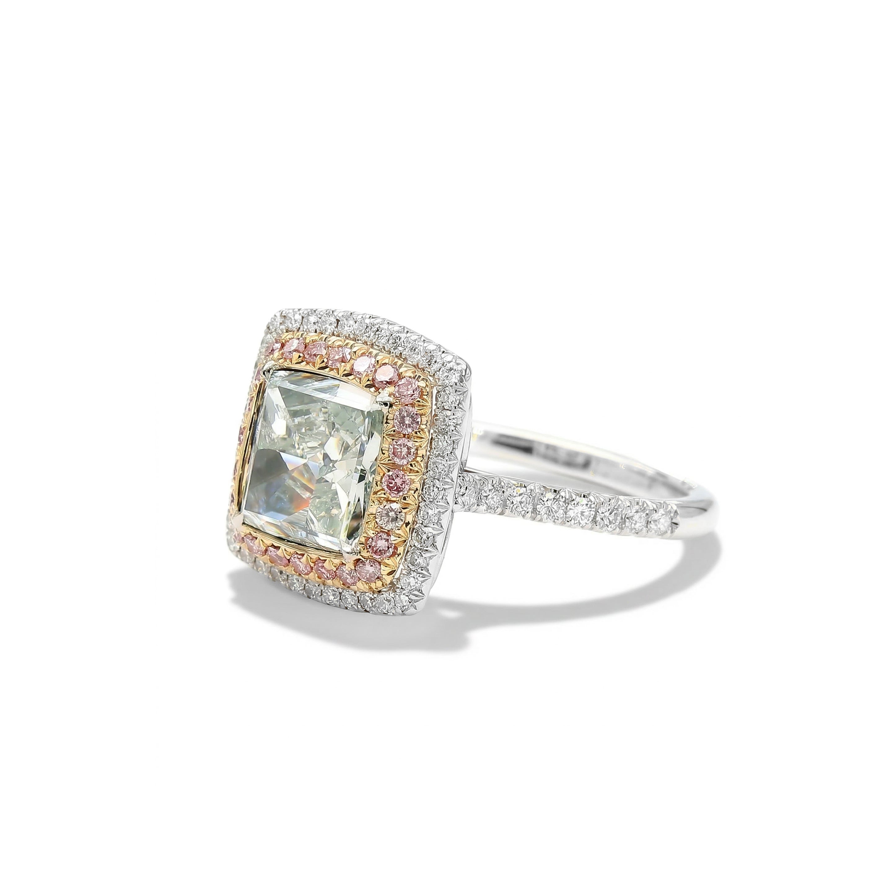 Natural Green Cushion Diamond Halo Ring | GIA Certified product image 2