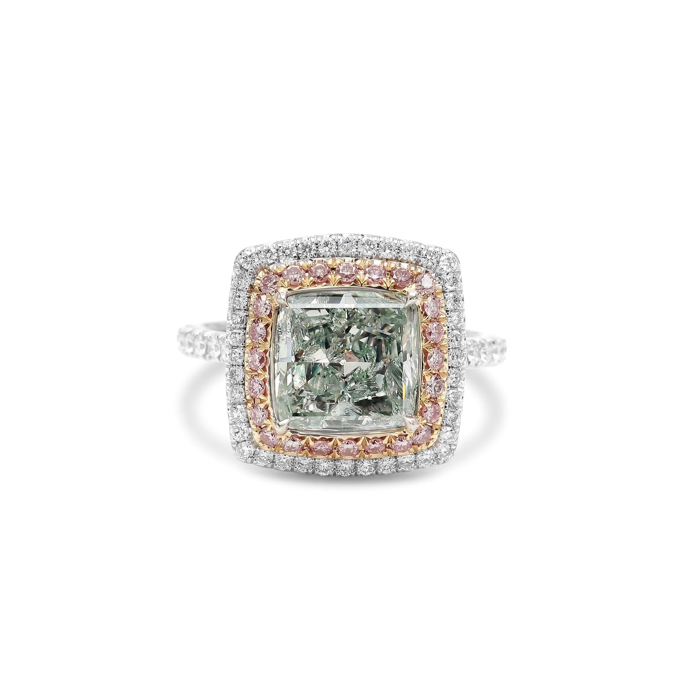 Natural Green Cushion Diamond Halo Ring | GIA Certified product image 1