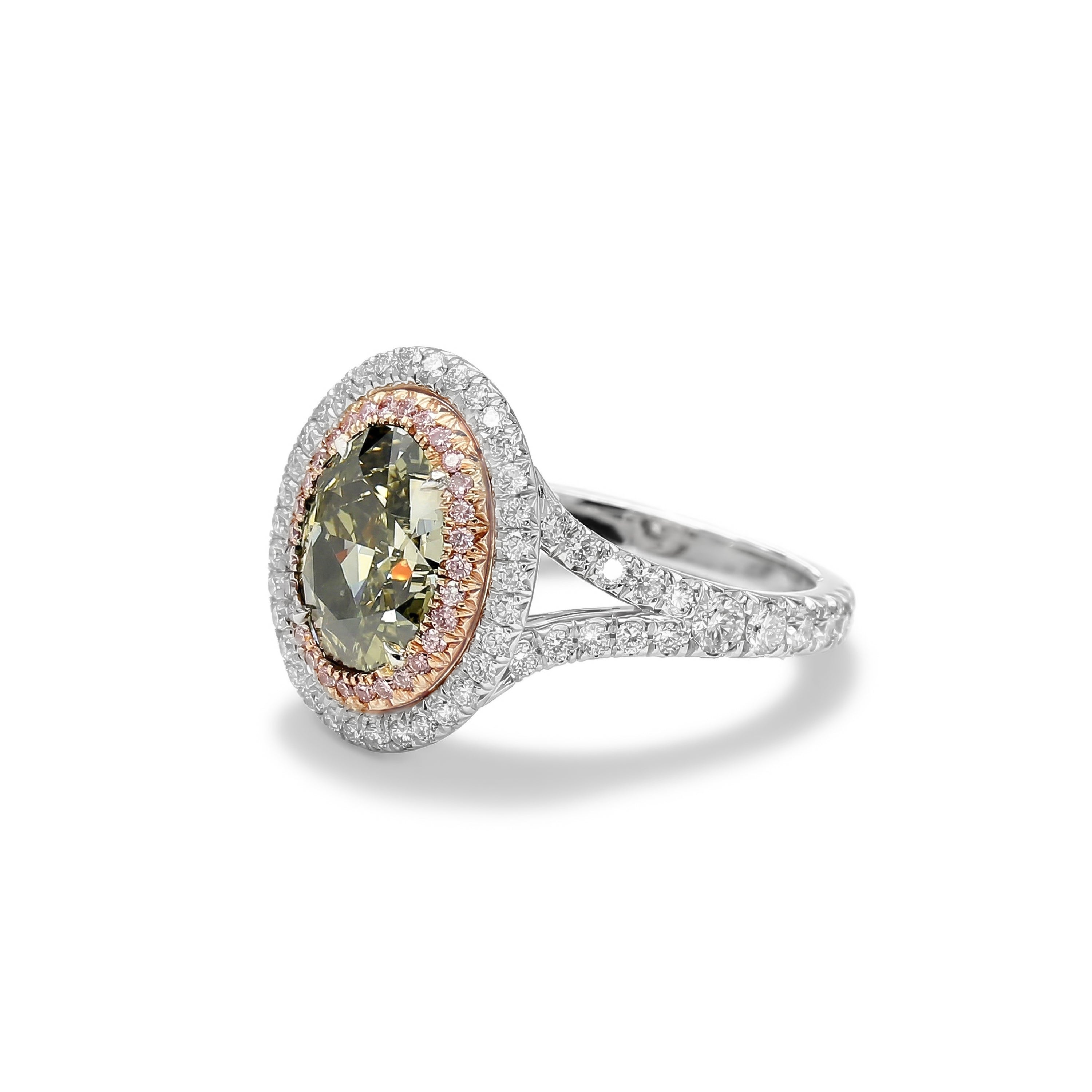 Natural Green Oval Diamond Halo Ring | GIA Certified product image 2