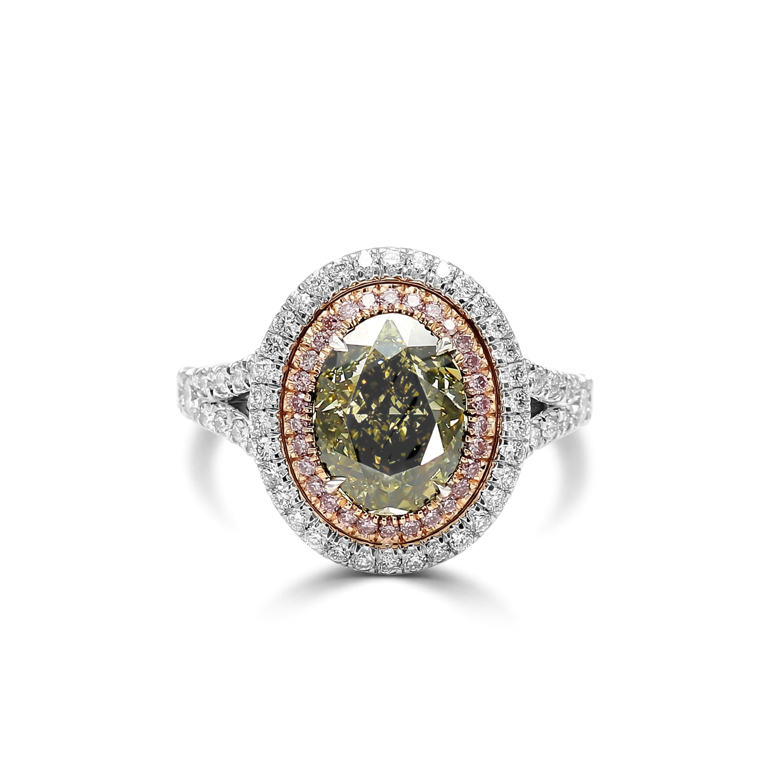 Natural Green Oval Diamond Halo Ring | GIA Certified product image 1