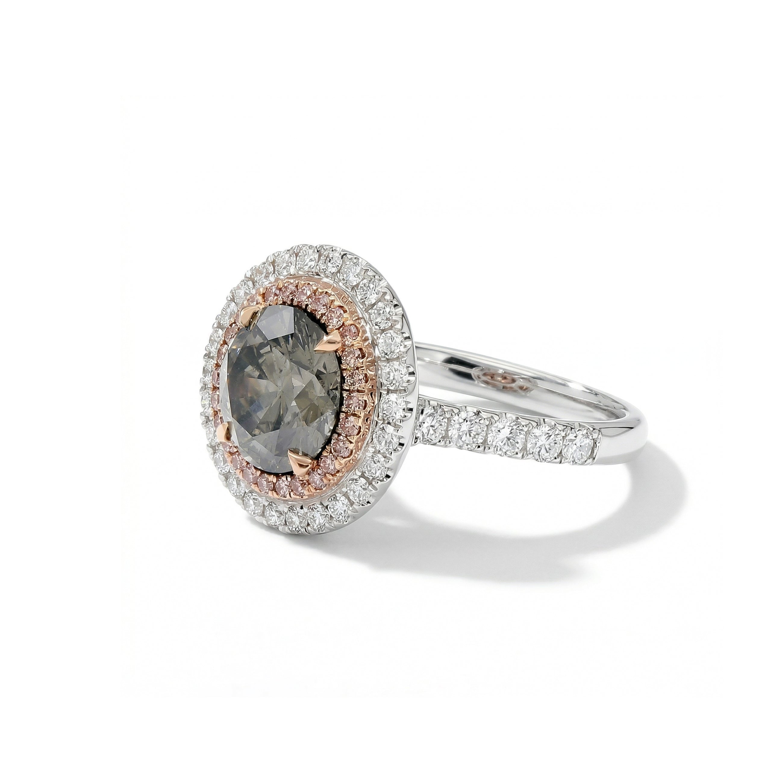 Natural Gray Round Diamond Halo Ring | GIA Certified product image 2