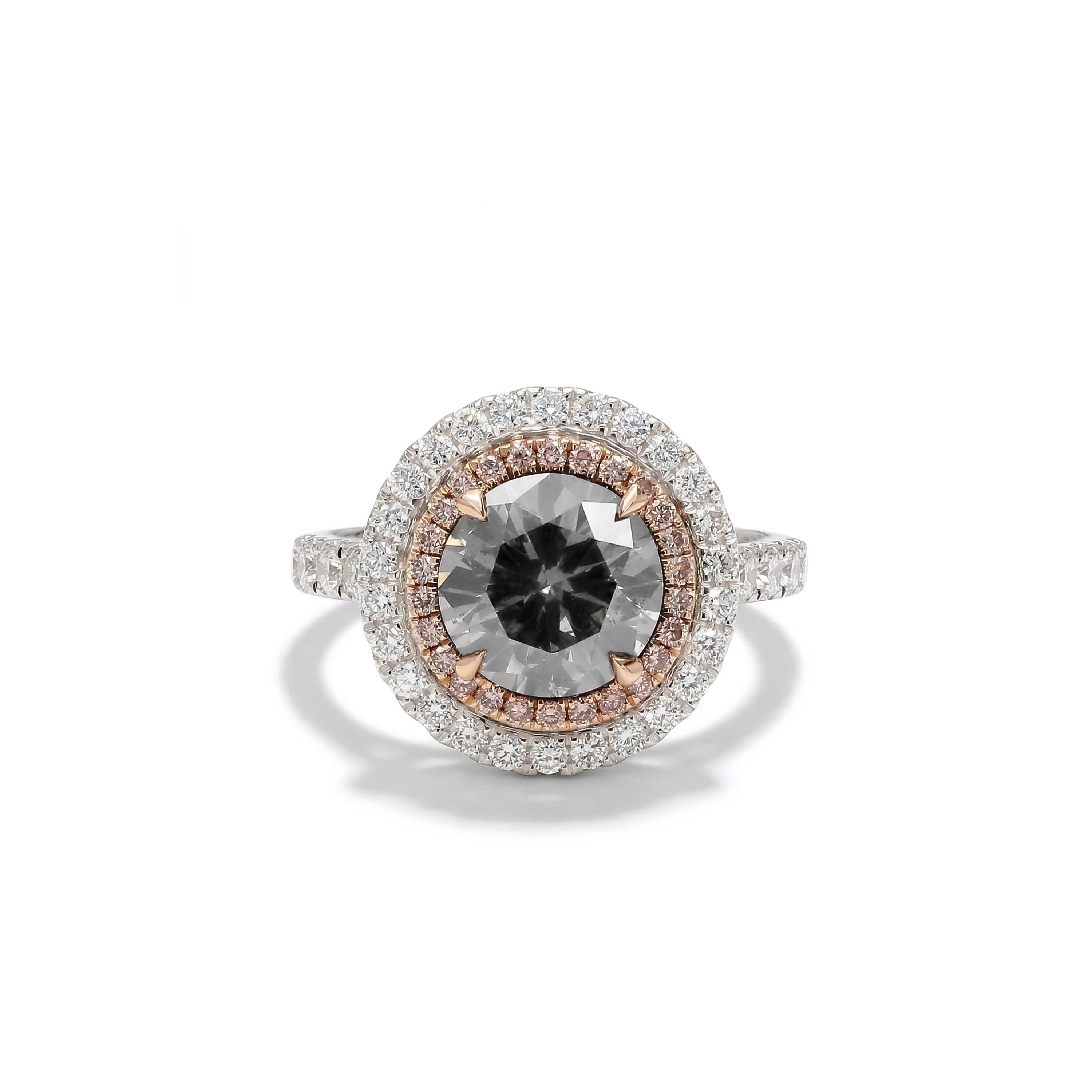 Natural Gray Round Diamond Halo Ring | GIA Certified product image 1