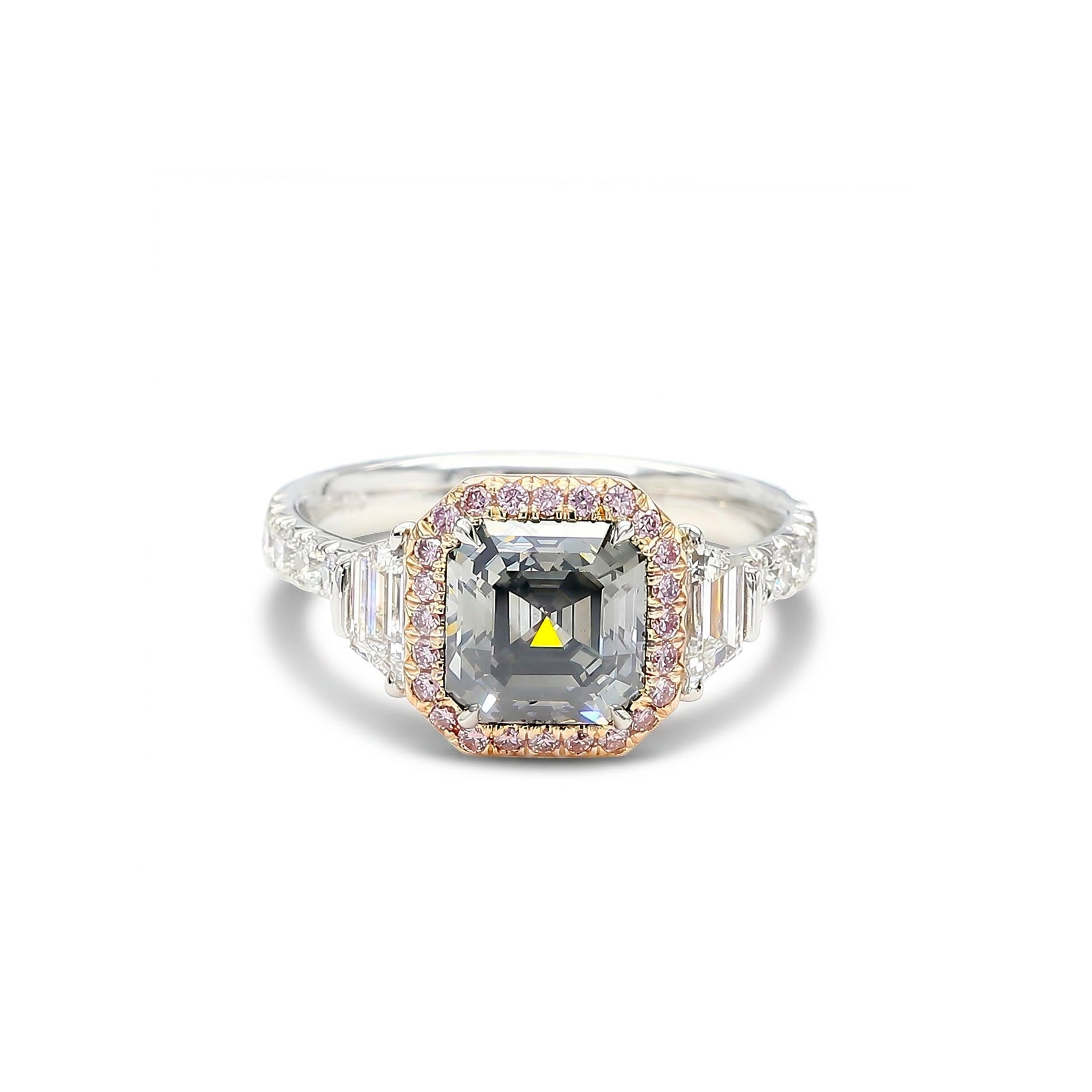 Natural Gray Asscher Diamond Halo Ring | GIA Certified product image 1