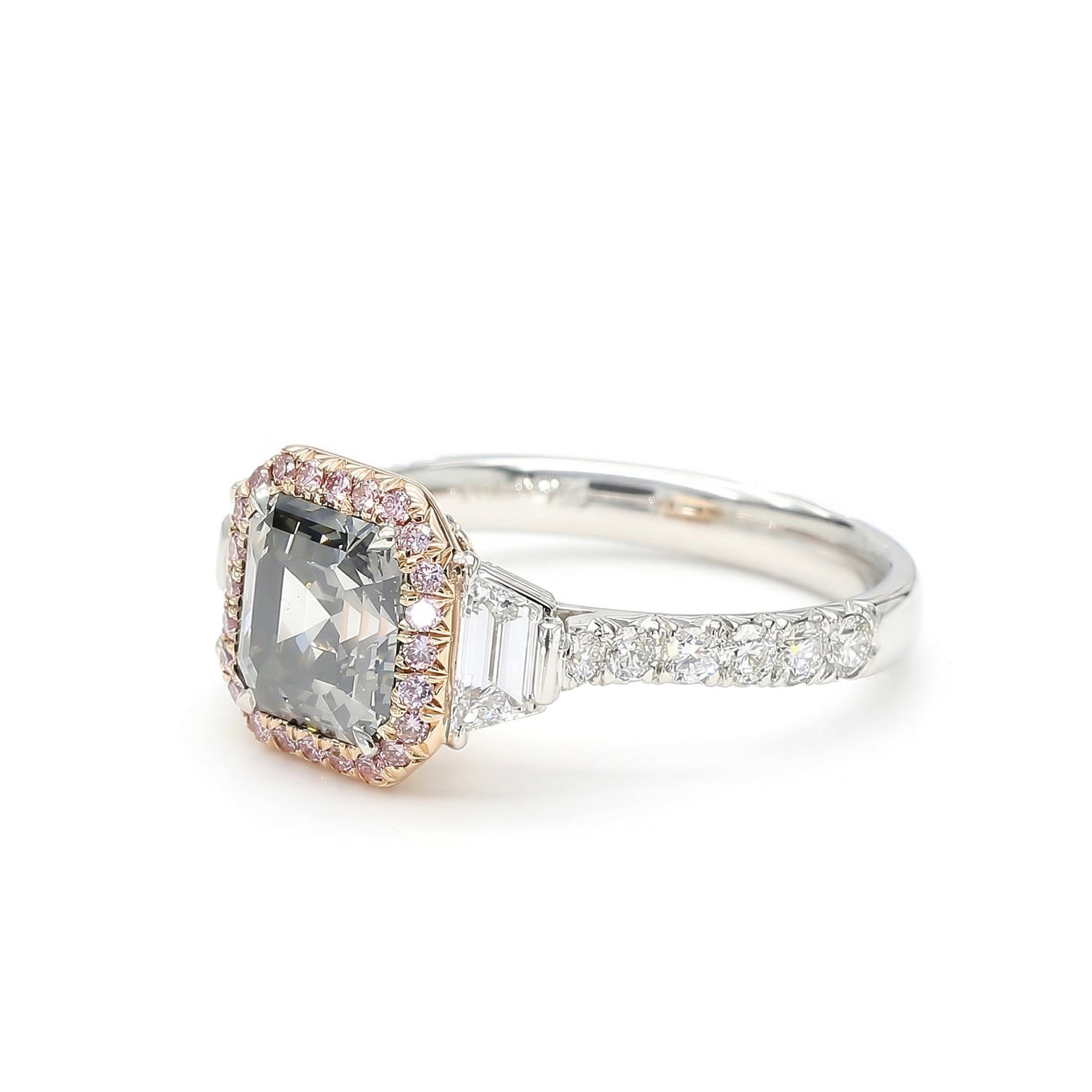 Natural Gray Asscher Diamond Halo Ring | GIA Certified product image 2