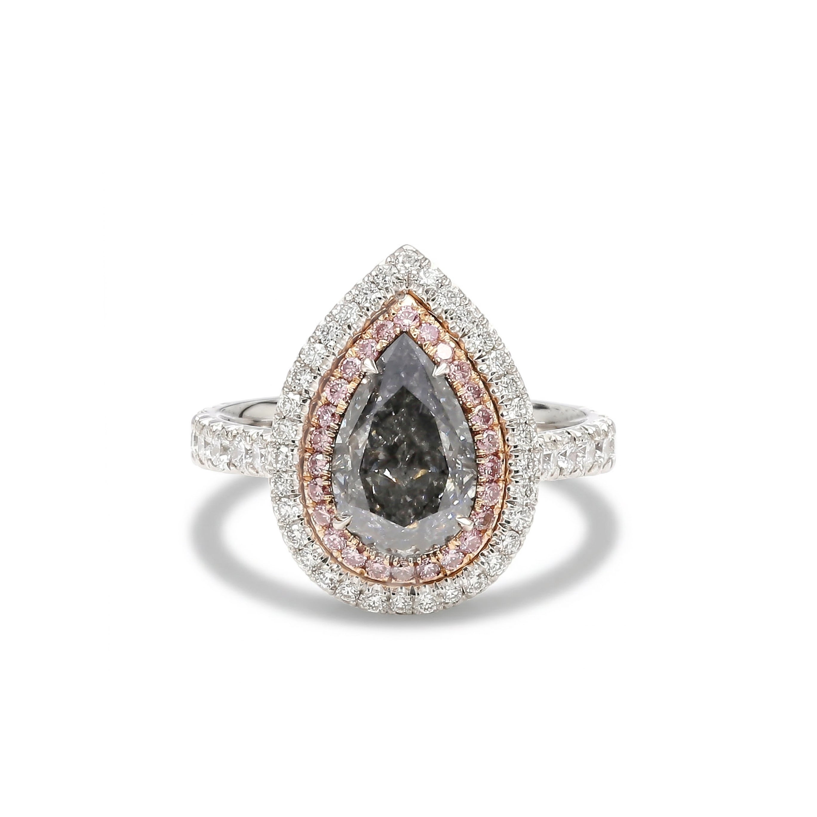 Natural Gray Pear Diamond Halo Ring | GIA Certified product image 1